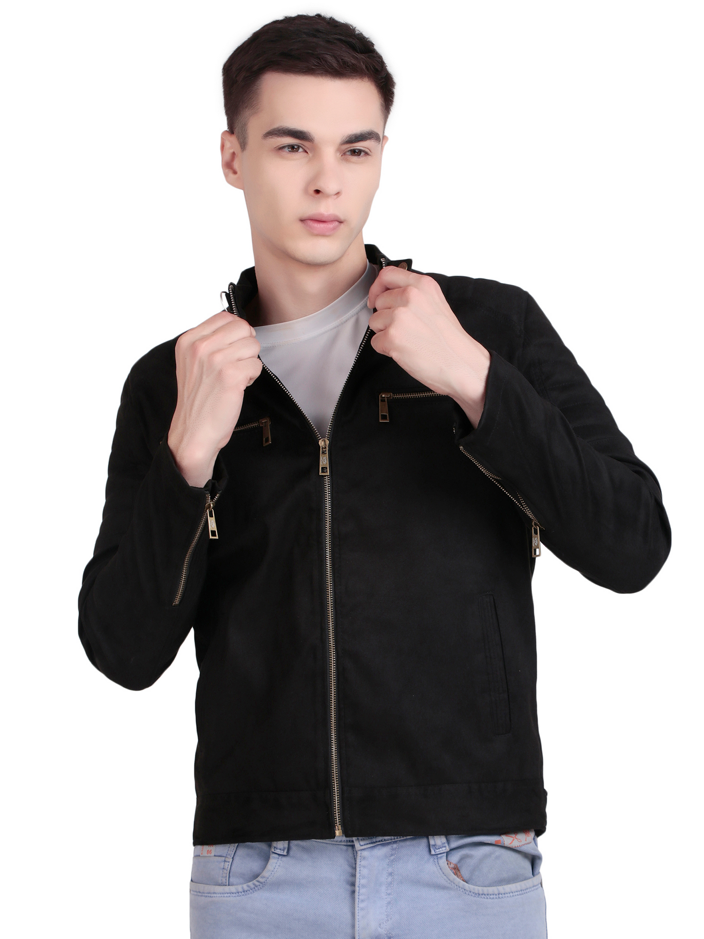 Leather Retail Men's Suede Leather Quotes Printed Jacket ( LRPRSUDDEBL )