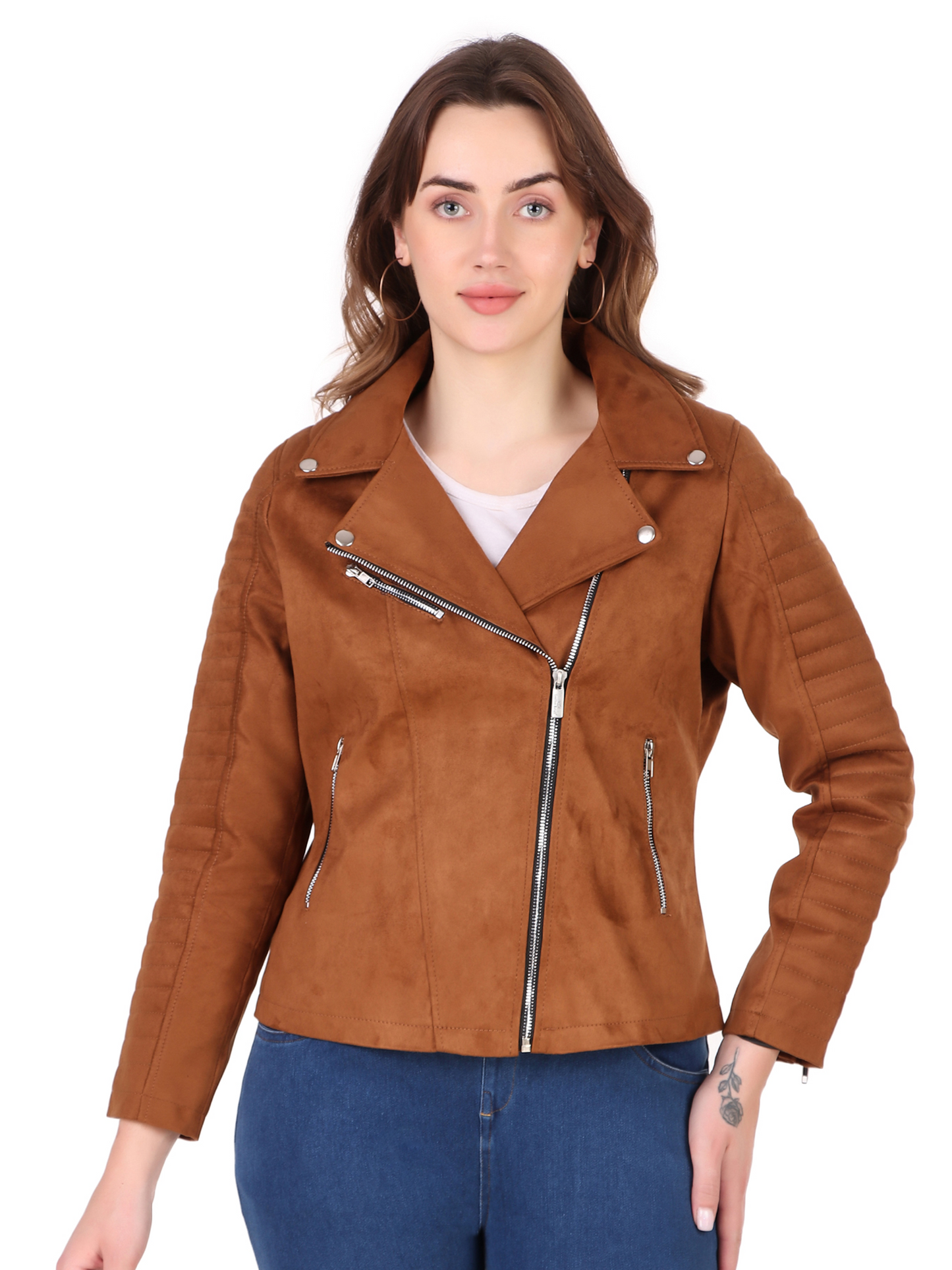 Leather Retail Women's Suede Faux Leather Jacket ( LRSUDFRBR)