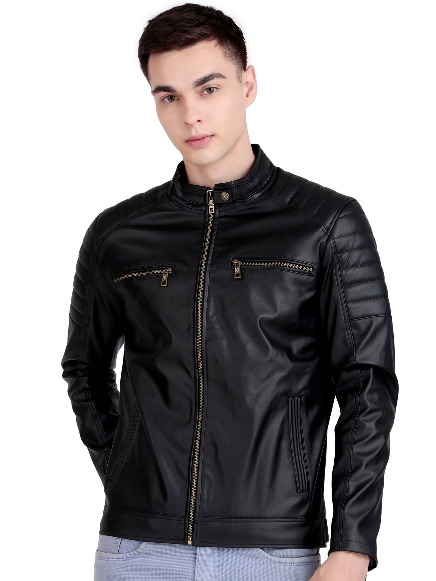 Leather Retail Men's Faux Leather Printed Jacket We Break the Rules ( LRPRDEBL)