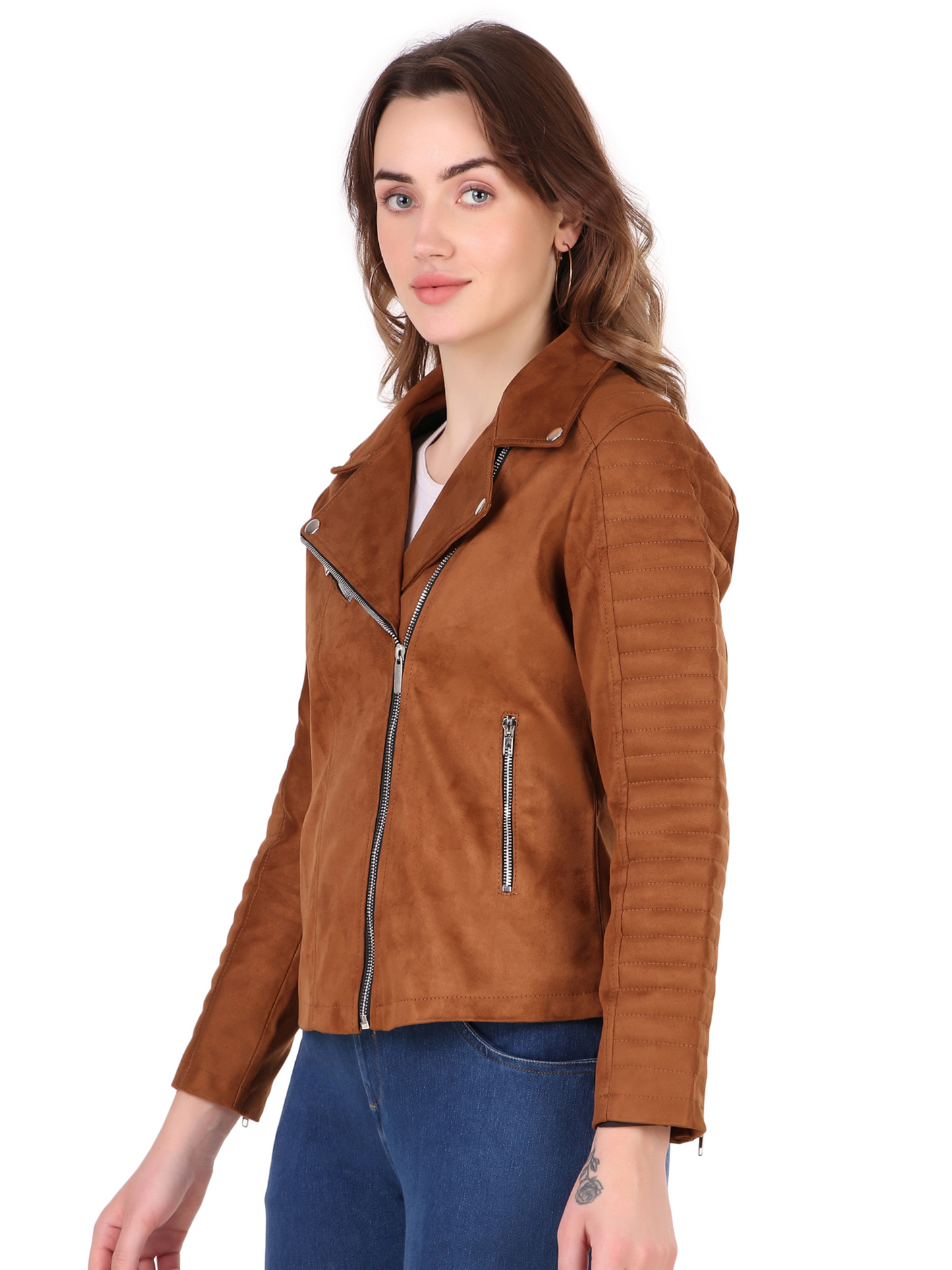 Leather Retail Women's Suede Faux Leather Jacket ( LRSUDFRBR)