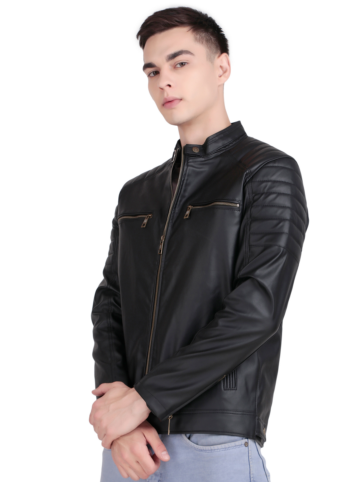 Leather Retail Men's Faux Leather Printed Jacket We Break the Rules ( LRPRDEBL)