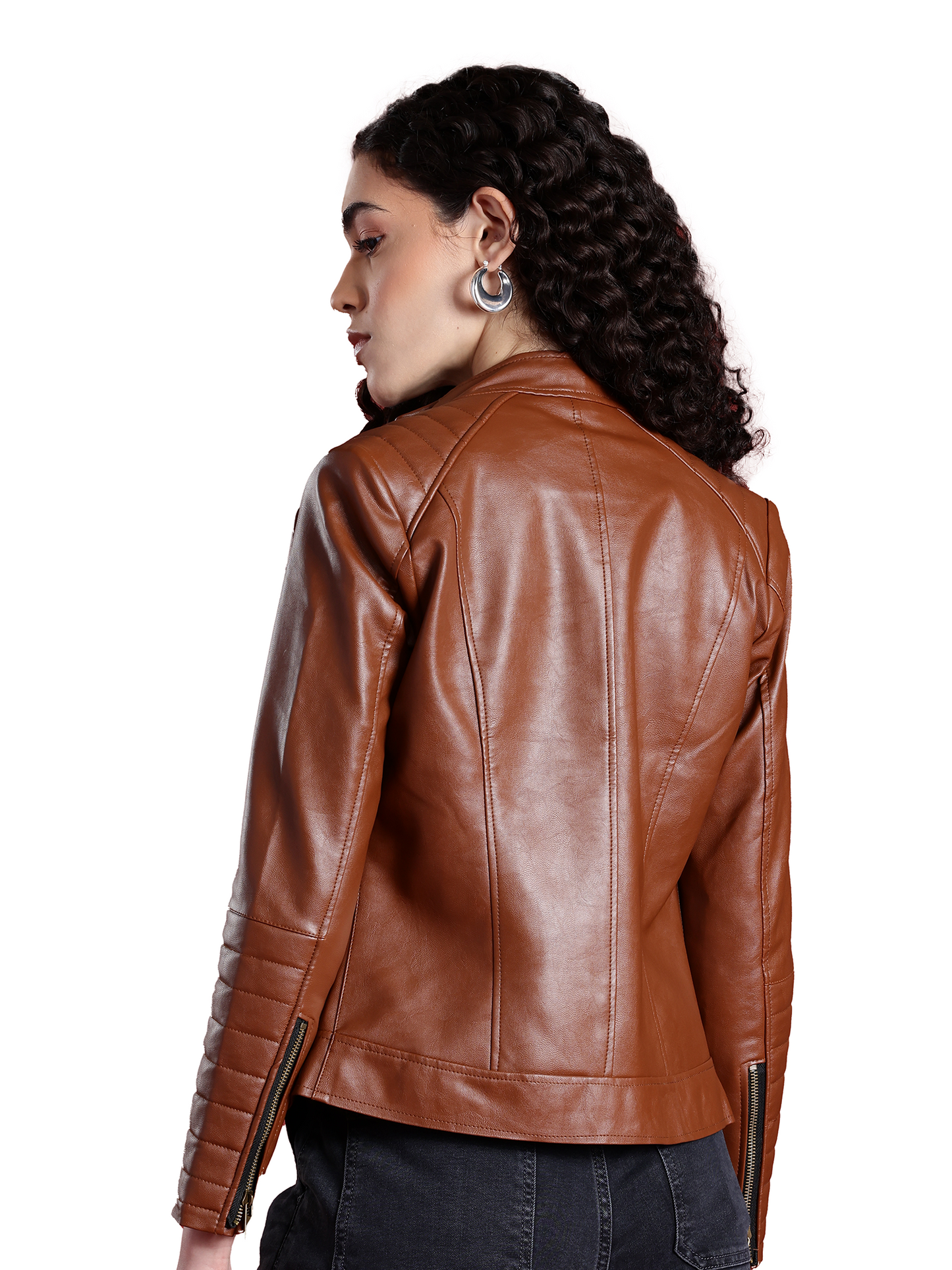 Leather Retail Full Sleeve Solid Jacket for Women's (LRWBR)