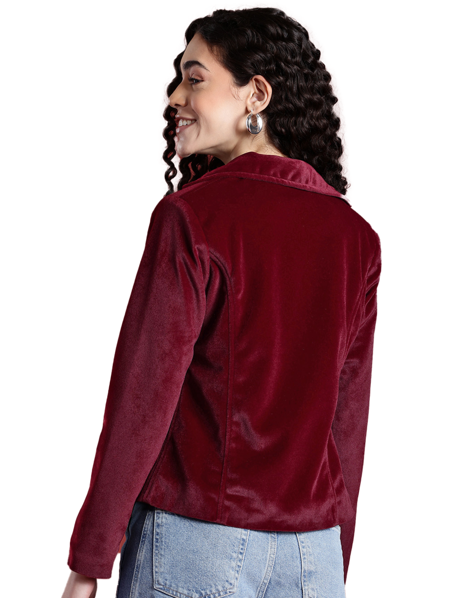 Leather Retail Women Full Sleeve Velvet Two Button Mahroon Jacket ( LRVEL2BMH )