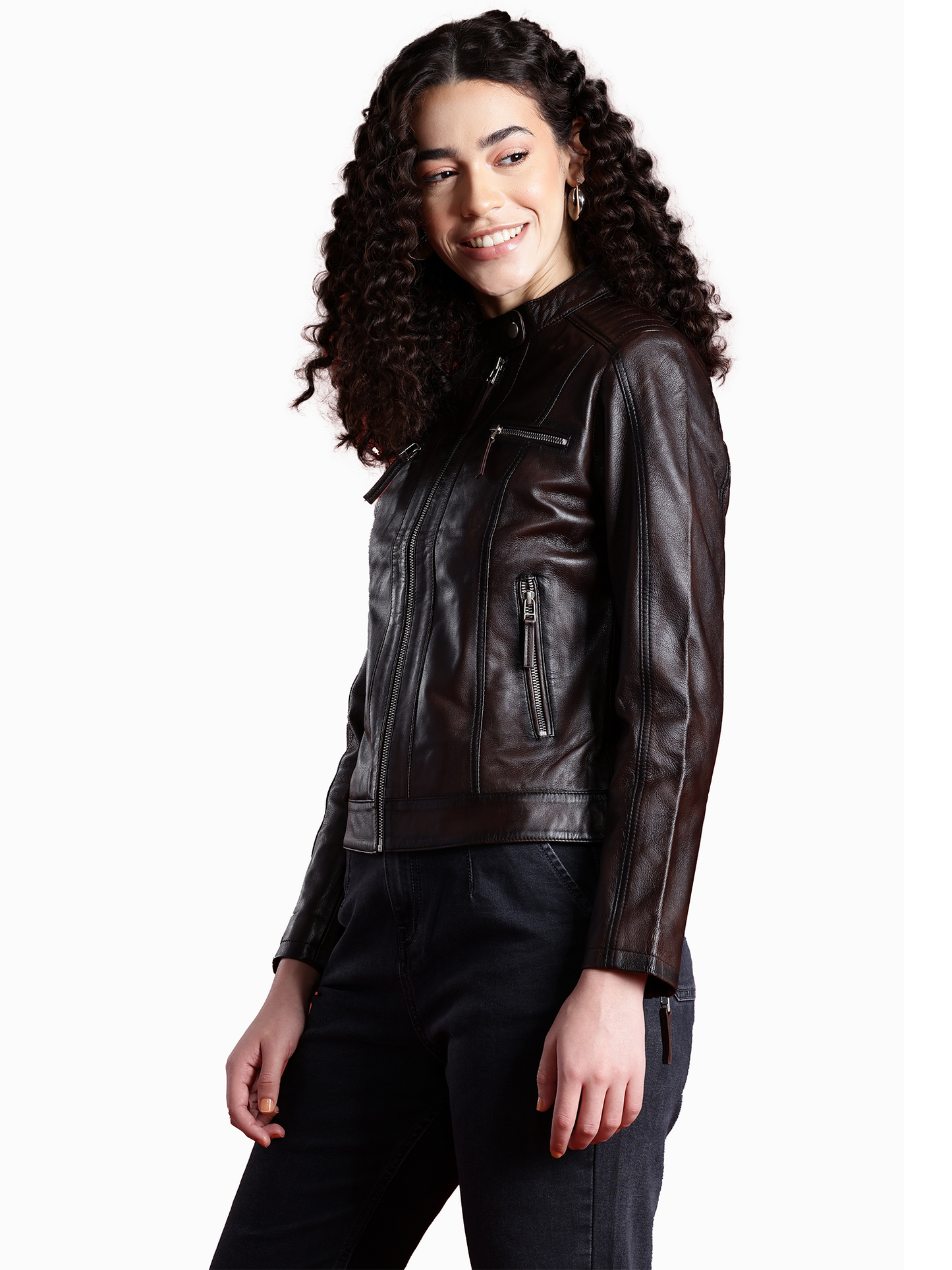 Leather Retail Genuine Leather Biker Jacket For Women's (LRPLF15CO)