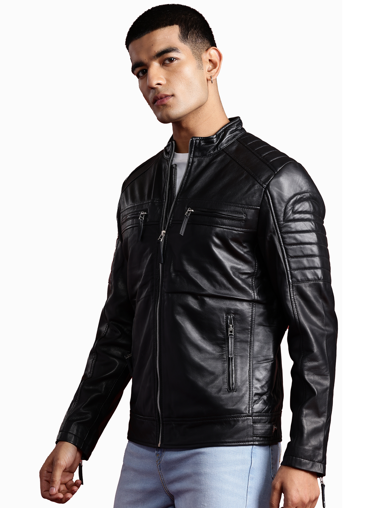Leather Retail Genuine Leather Biker Jacket for Men's ( LRPLM41BL )