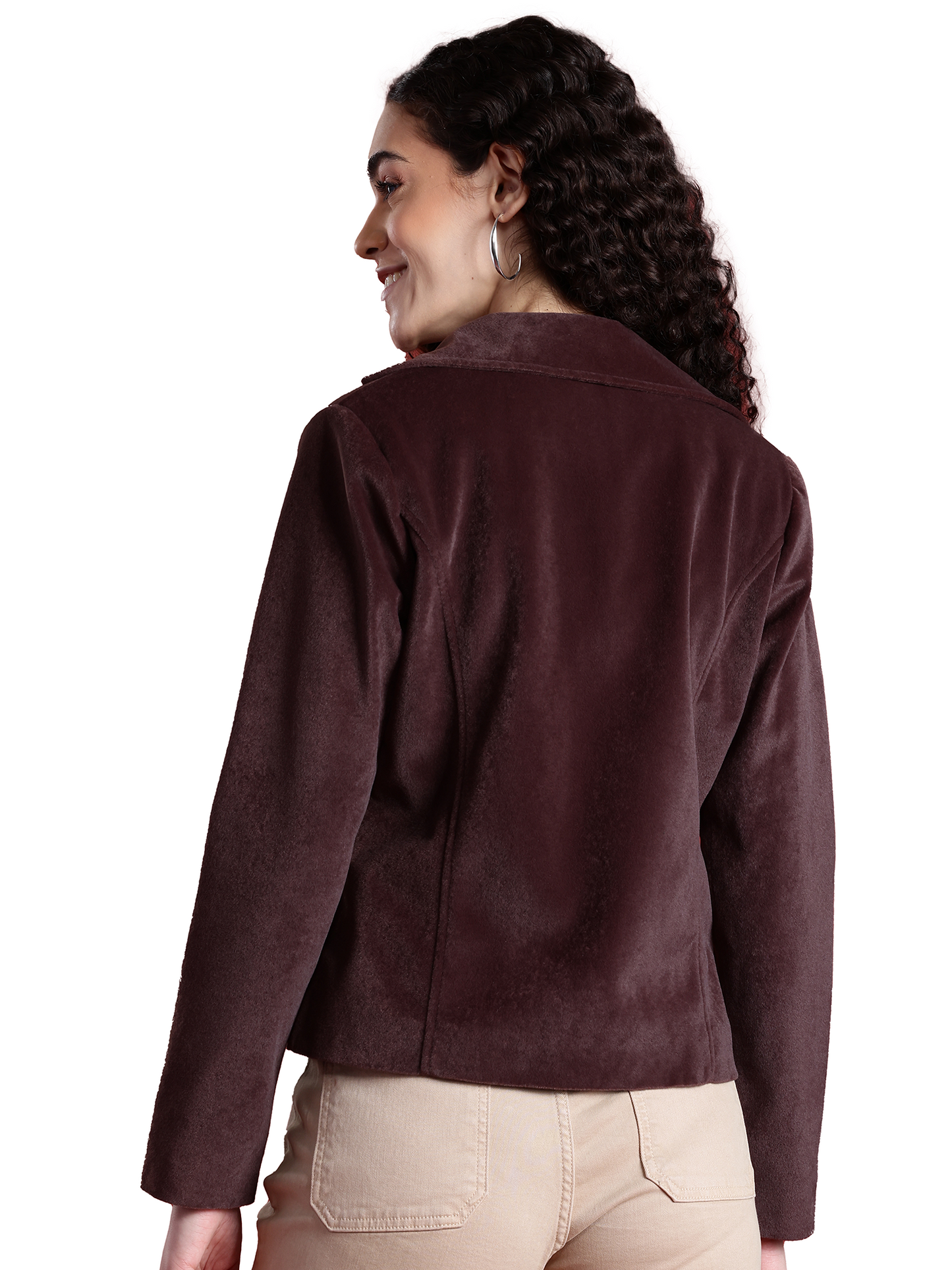 Leather Retail Women Full Sleeve Velvet Two Button Coffee Jacket ( LRVEL2BCO )