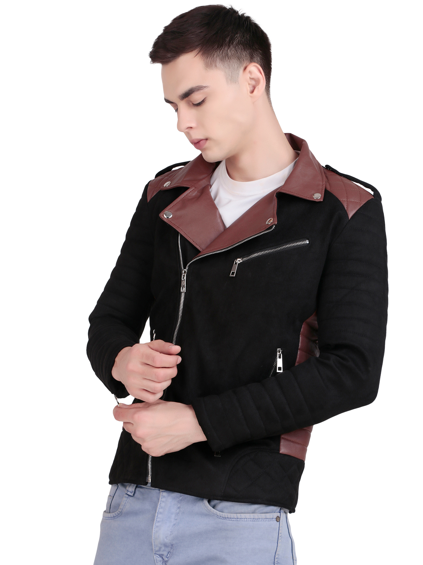 Leather Retail Men's Suede Leather Printed Jacket We Break the Rules ( LRPRSUDM47BL )