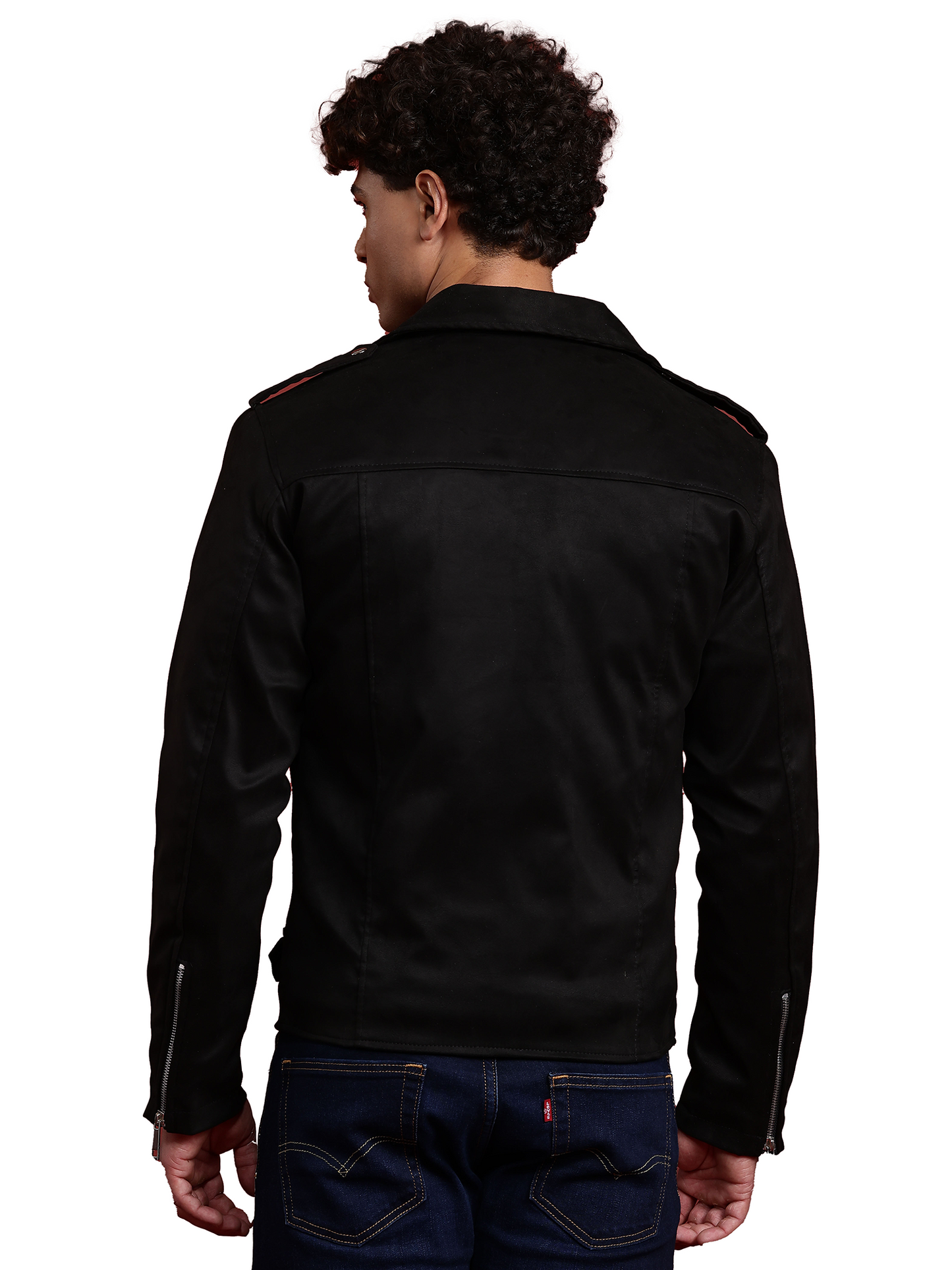 Leather Retail Mens Black Suede Leather Biker Jacket (LRSUDM11BL)
