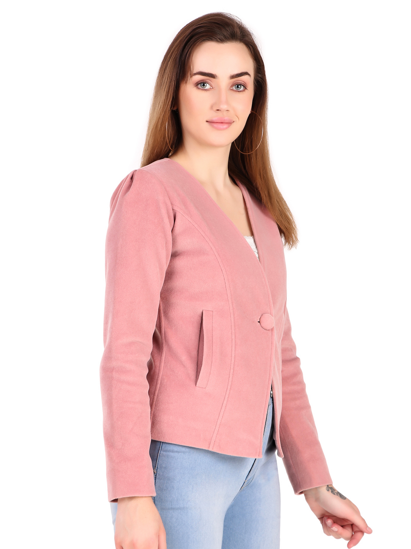 Leather Retail Single Button Winter Wear Velvet Jacket For Women's ( LRVELSBPN )