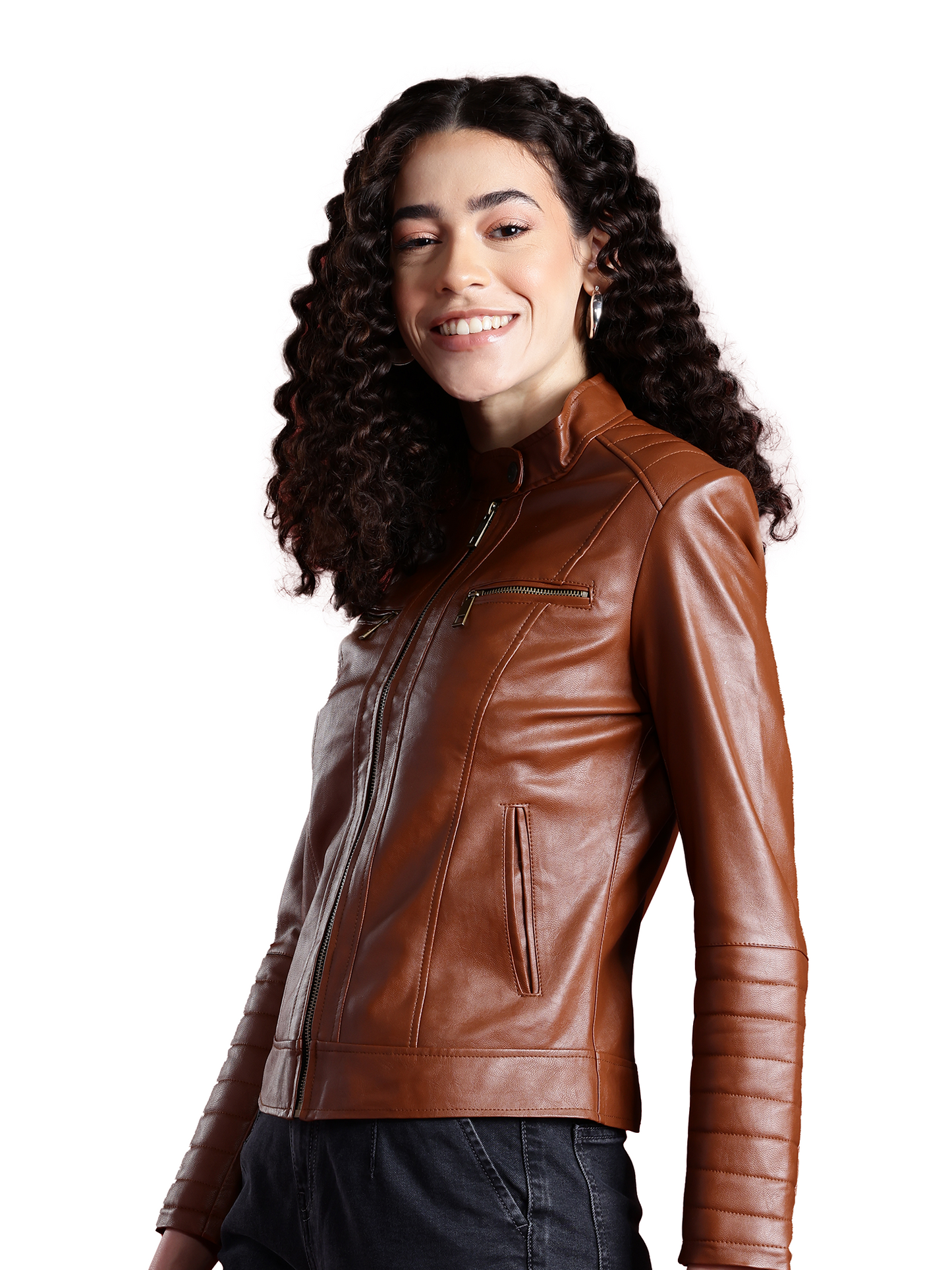 Leather Retail Full Sleeve Solid Jacket for Women's (LRWBR)