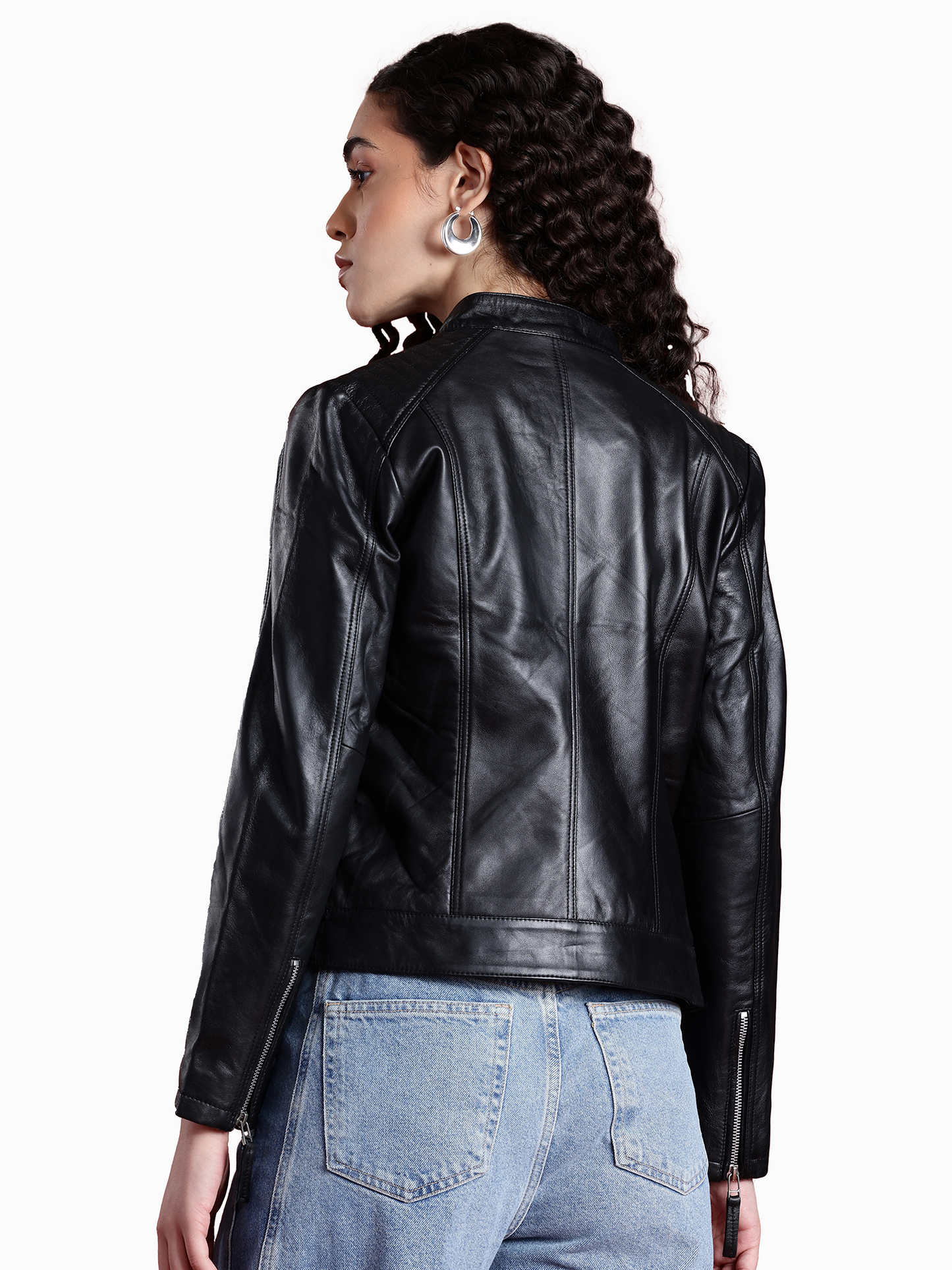Leather Retail Genuine Leather Biker Jacket For Women's (LRPLF15BL)
