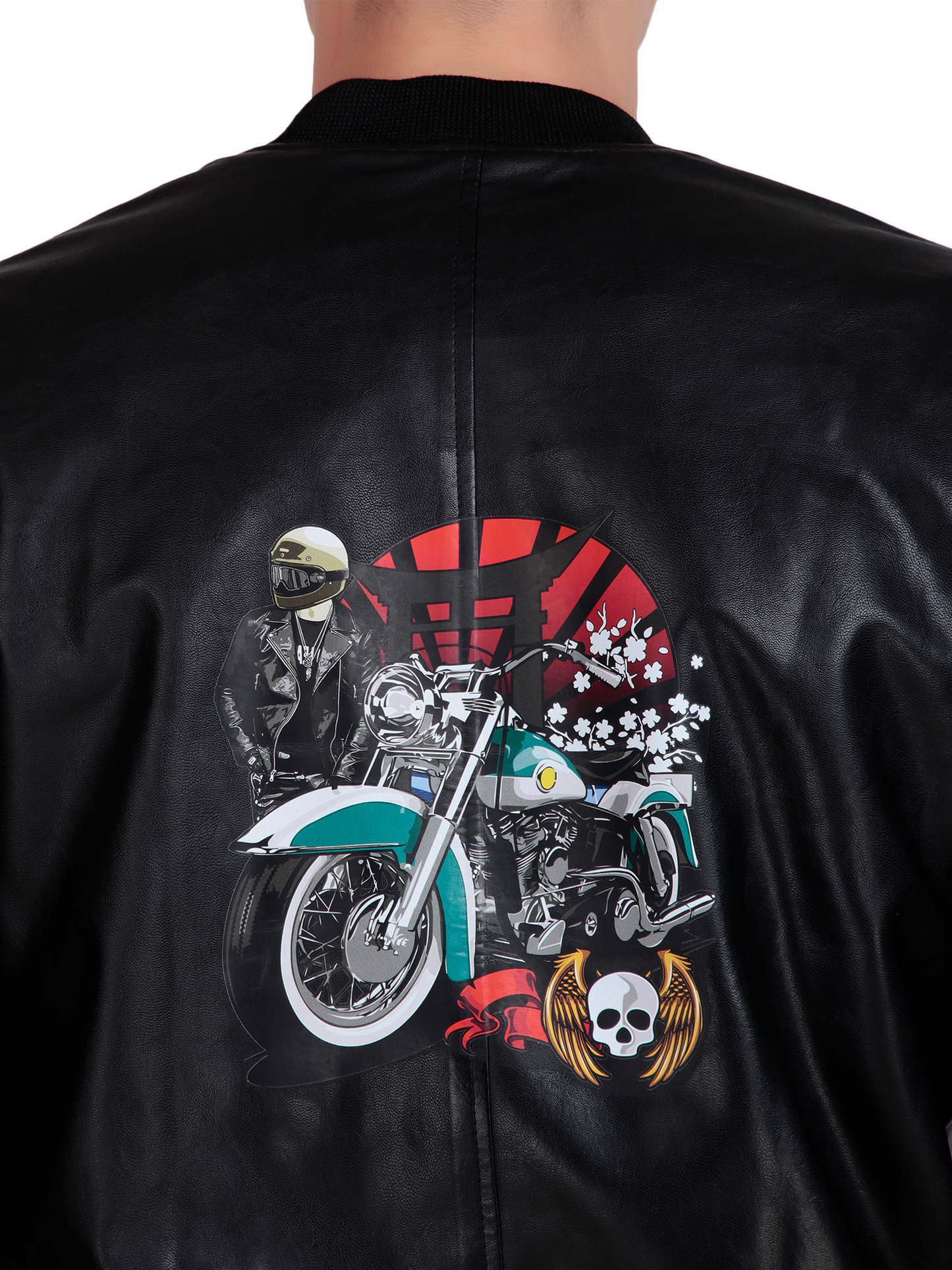 Leather Retail Men’s Graphic Print Faux Leather Biker Jacket ( LRPRELBL )