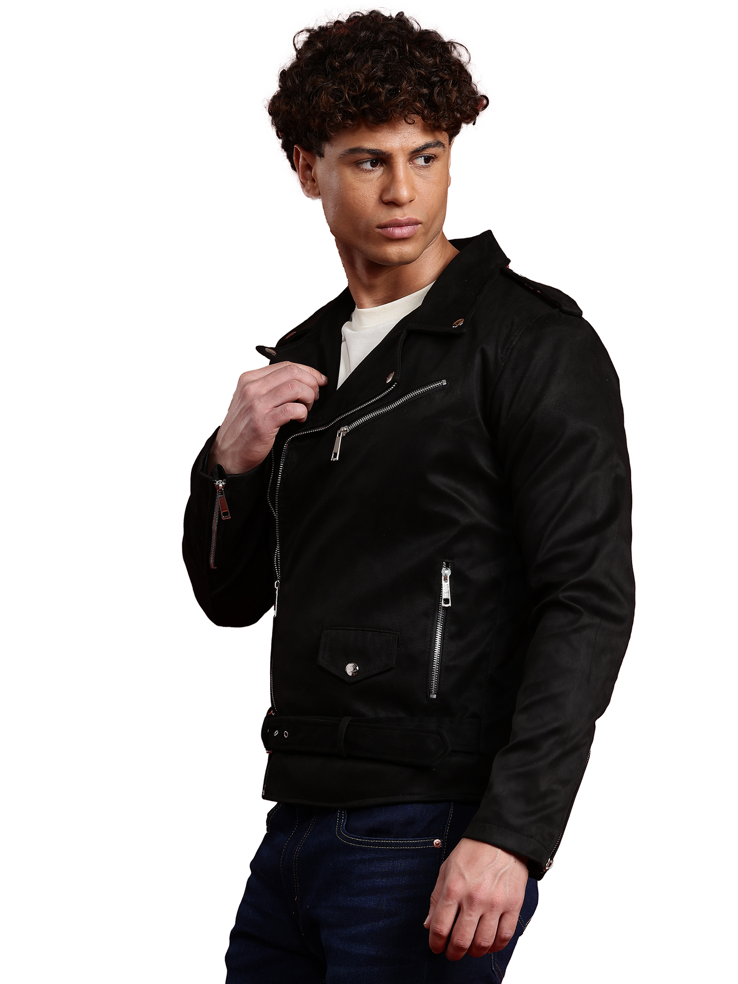 Leather Retail Mens Black Suede Leather Biker Jacket (LRSUDM11BL)