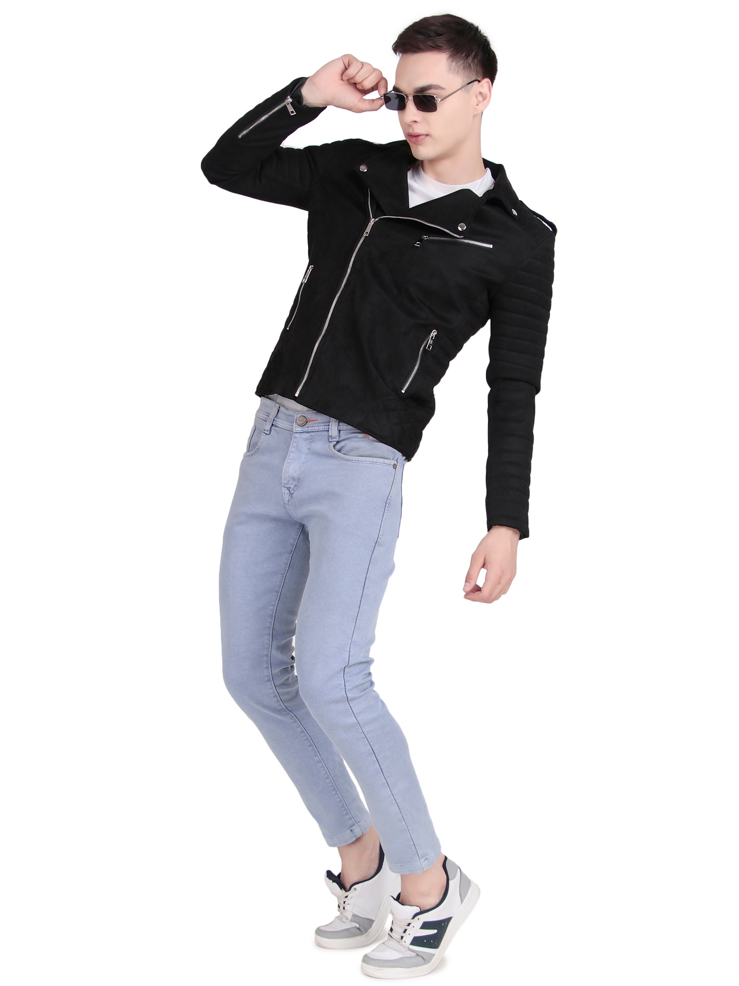 Leather Retail Men's Suede Faux Leather Printed Jacket Think Positive ( LRPRSUDRMBL)