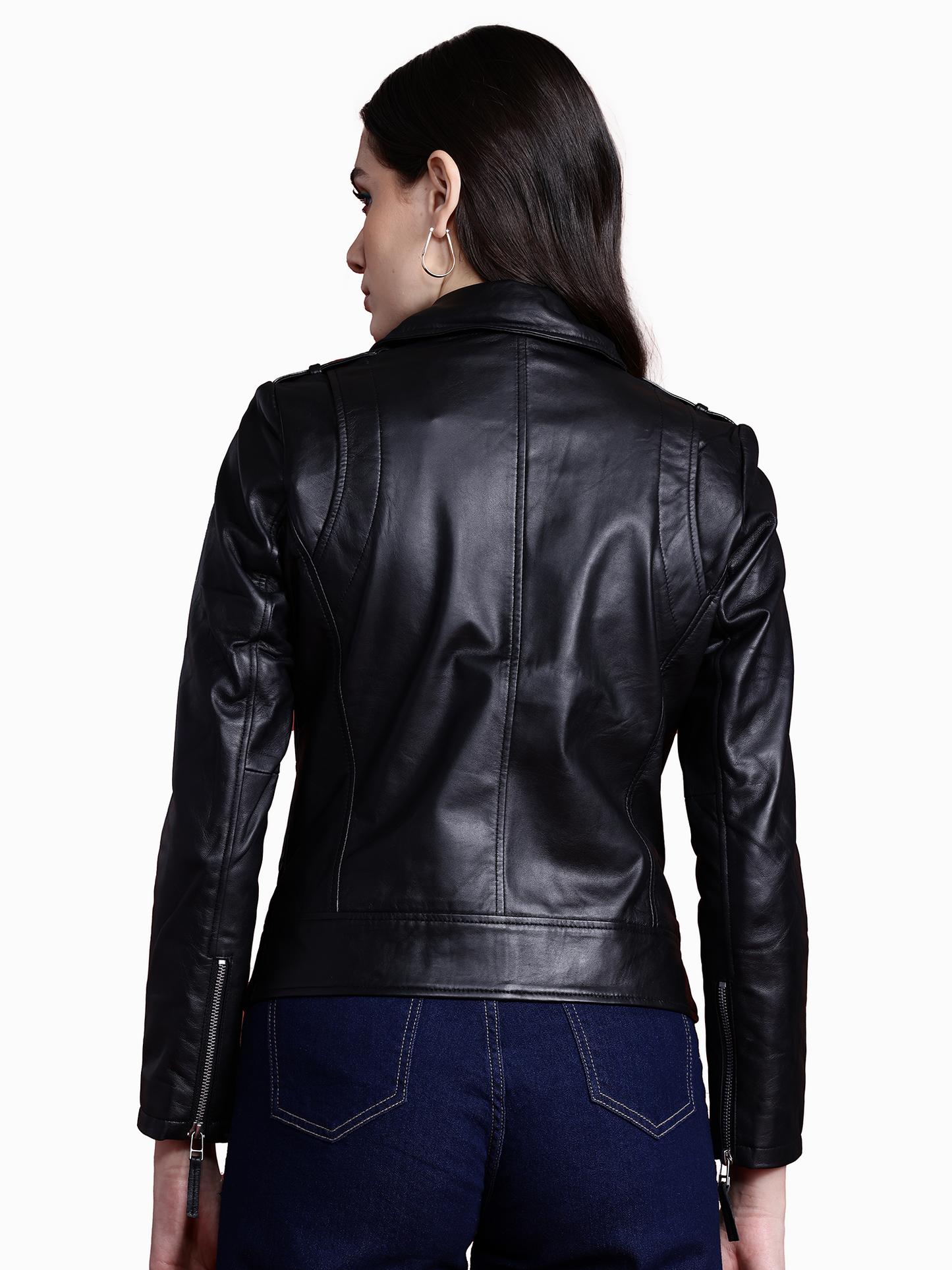 Leather Retail Genuine Leather Biker Jacket For Women's ( LRPLF14BL )