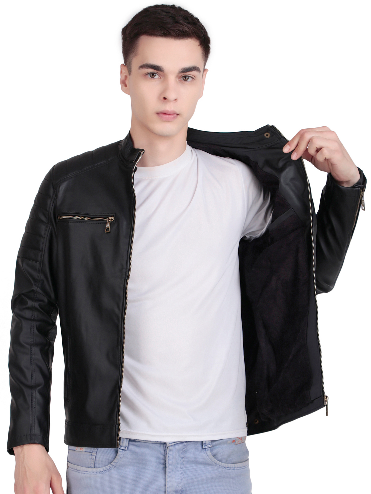 Leather Retail Men's Faux Leather Printed Jacket We Break the Rules ( LRPRDEBL)