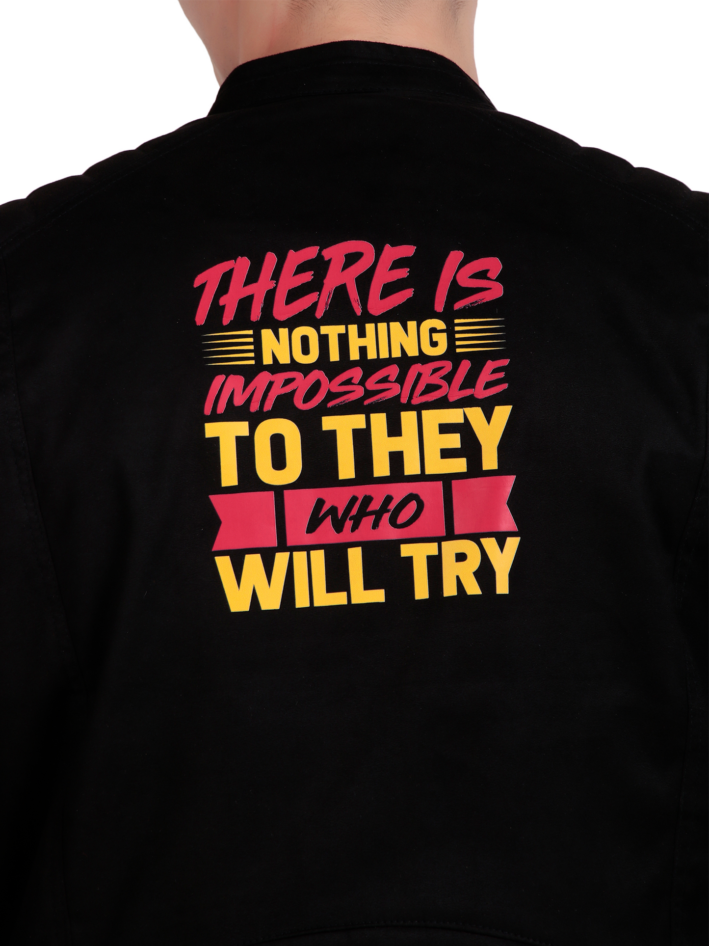 Leather Retail Men's Suede Leather Quotes Printed Jacket ( LRPRSUDDEBL )