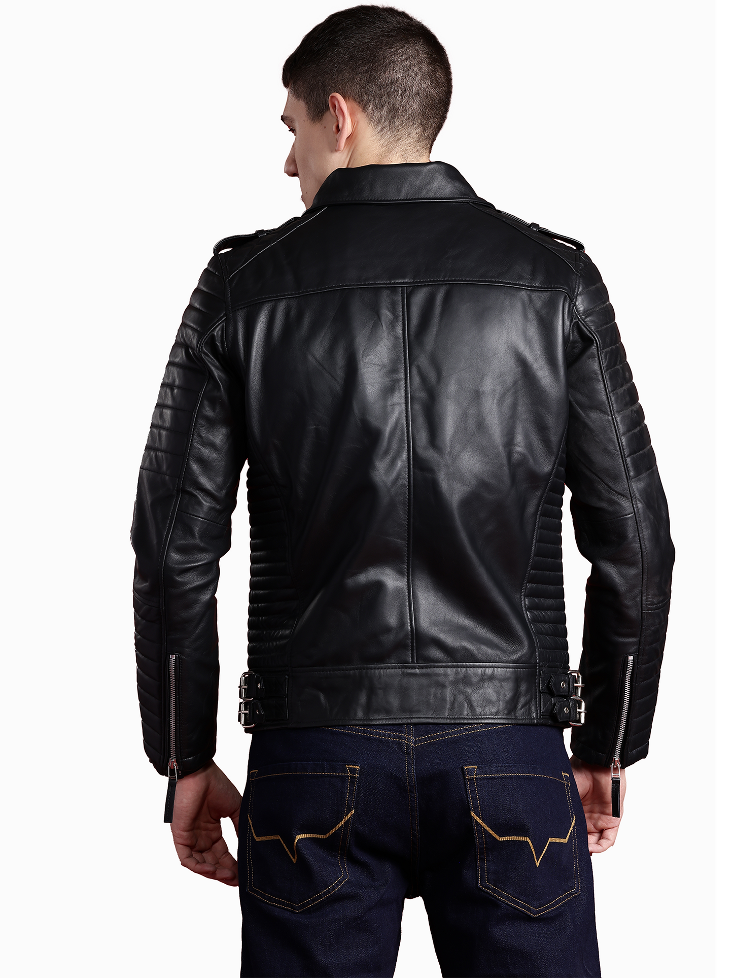Leather Retail Genuine Leather Biker Jacket for Men's ( LRPLM40BL )