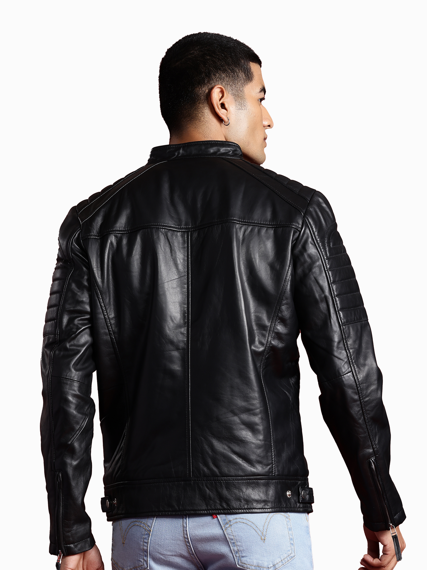 Leather Retail Genuine Leather Biker Jacket for Men's ( LRPLM41BL )