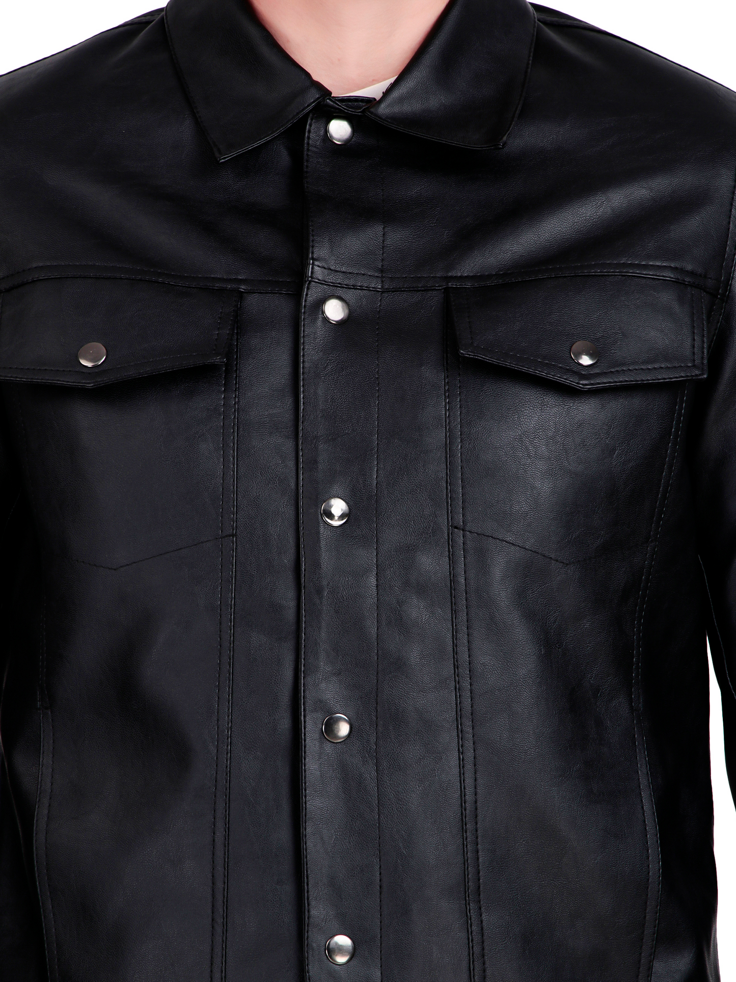 Leather Retail Black Faux Leather Jacket for Men's with Snap Button Closure ( LRM50BL )