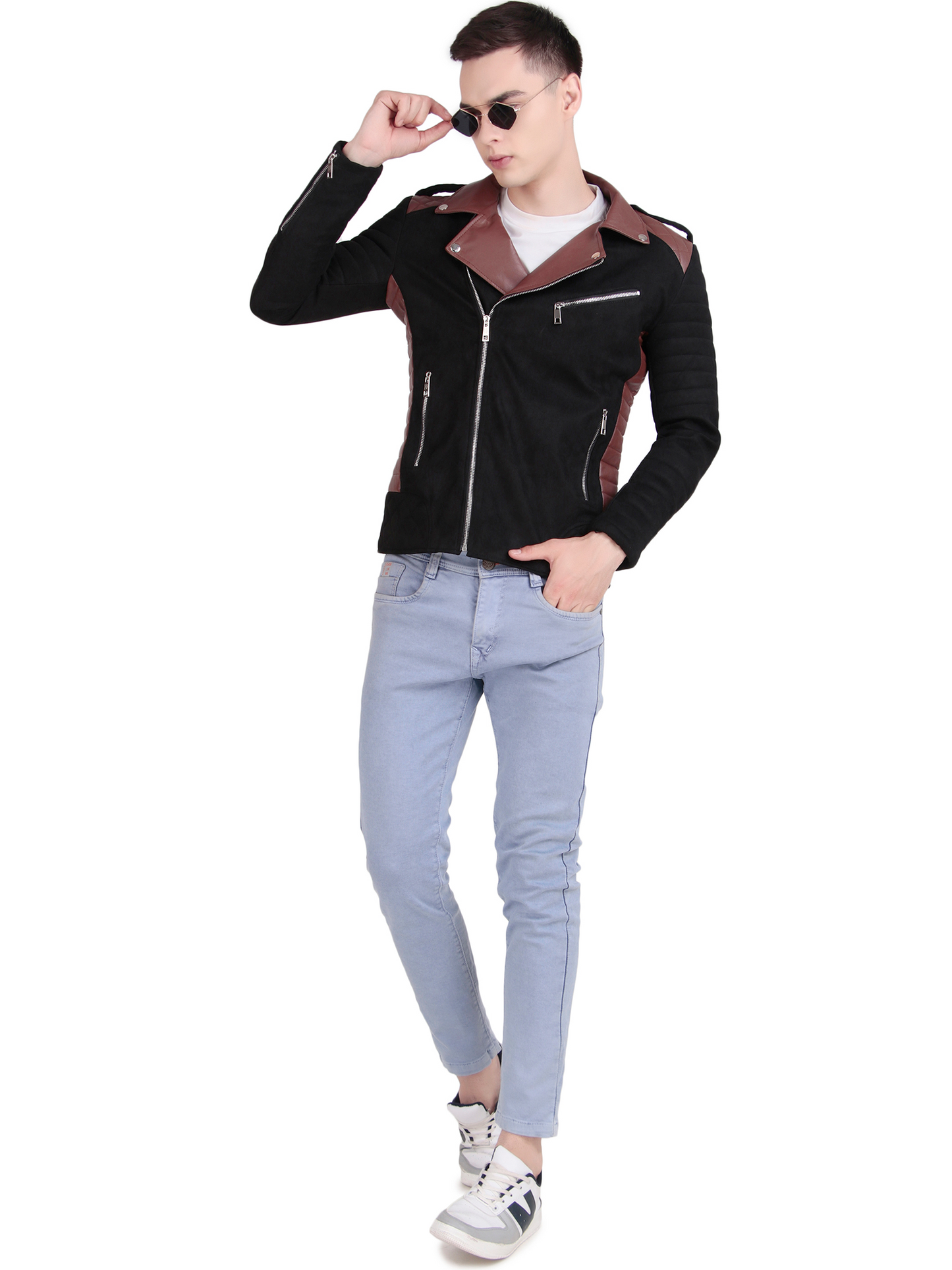 Leather Retail Men's Suede Leather Printed Jacket We Break the Rules ( LRPRSUDM47BL )