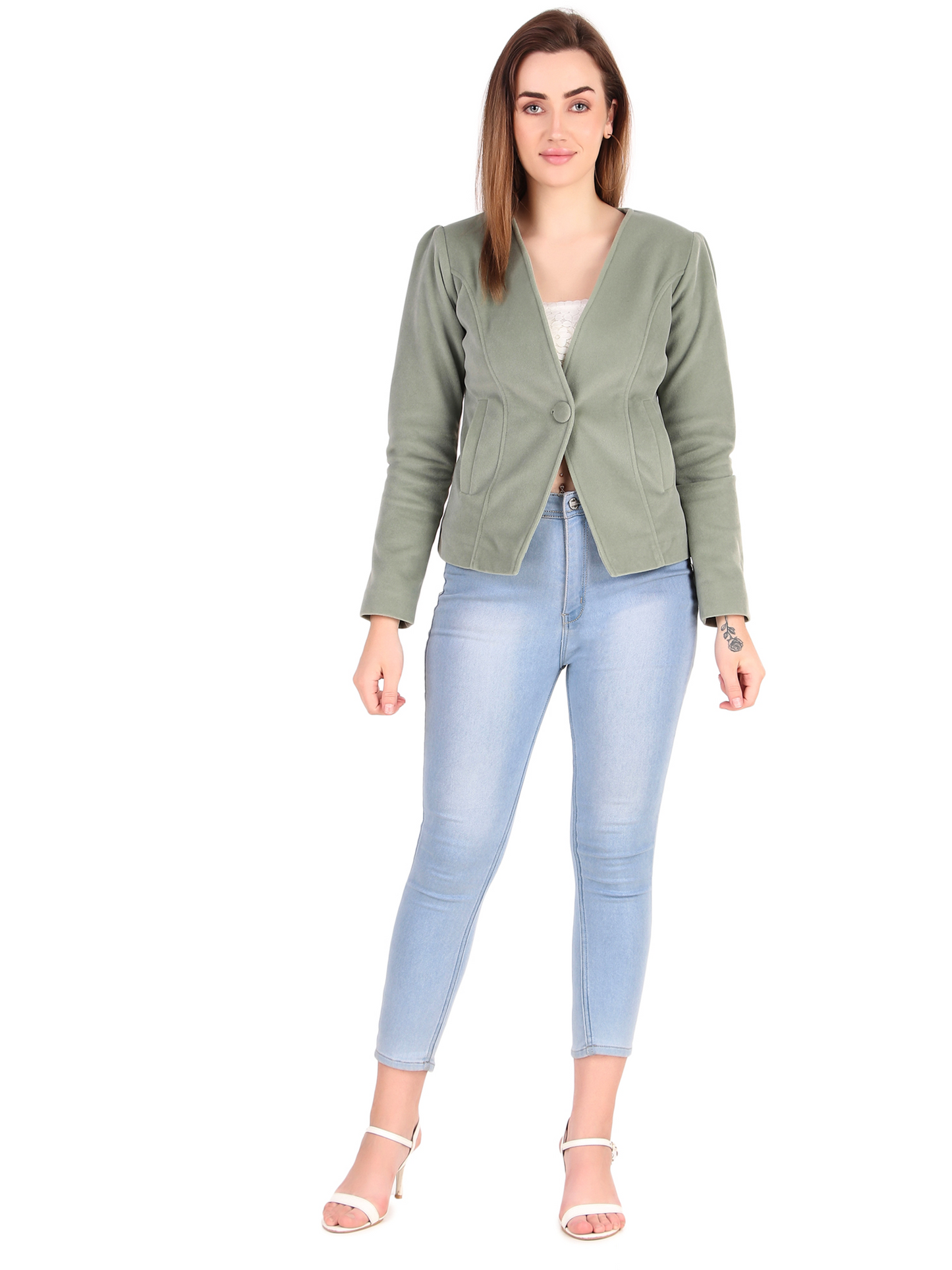 Leather Retail Single Button Winter Wear Velvet Jacket For Women's ( LRVELSBGR )