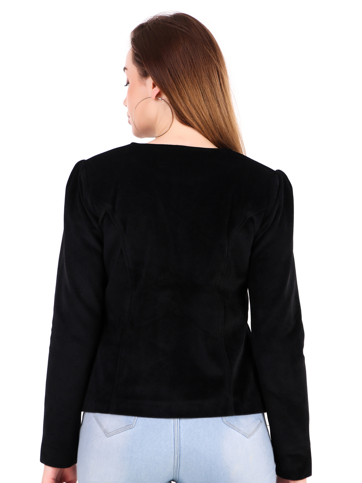 Leather Retail Single Button Winter Wear Velvet Jacket For Women's ( LRVELSBBL )