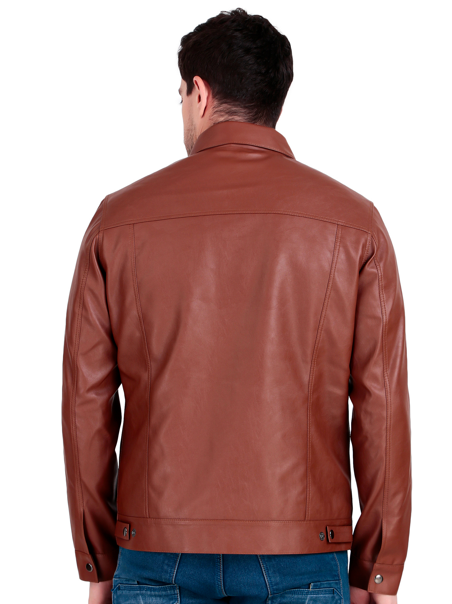 Leather Retail Brown Faux Leather Jacket for Men's with Snap Button Closure ( LRM50BR )