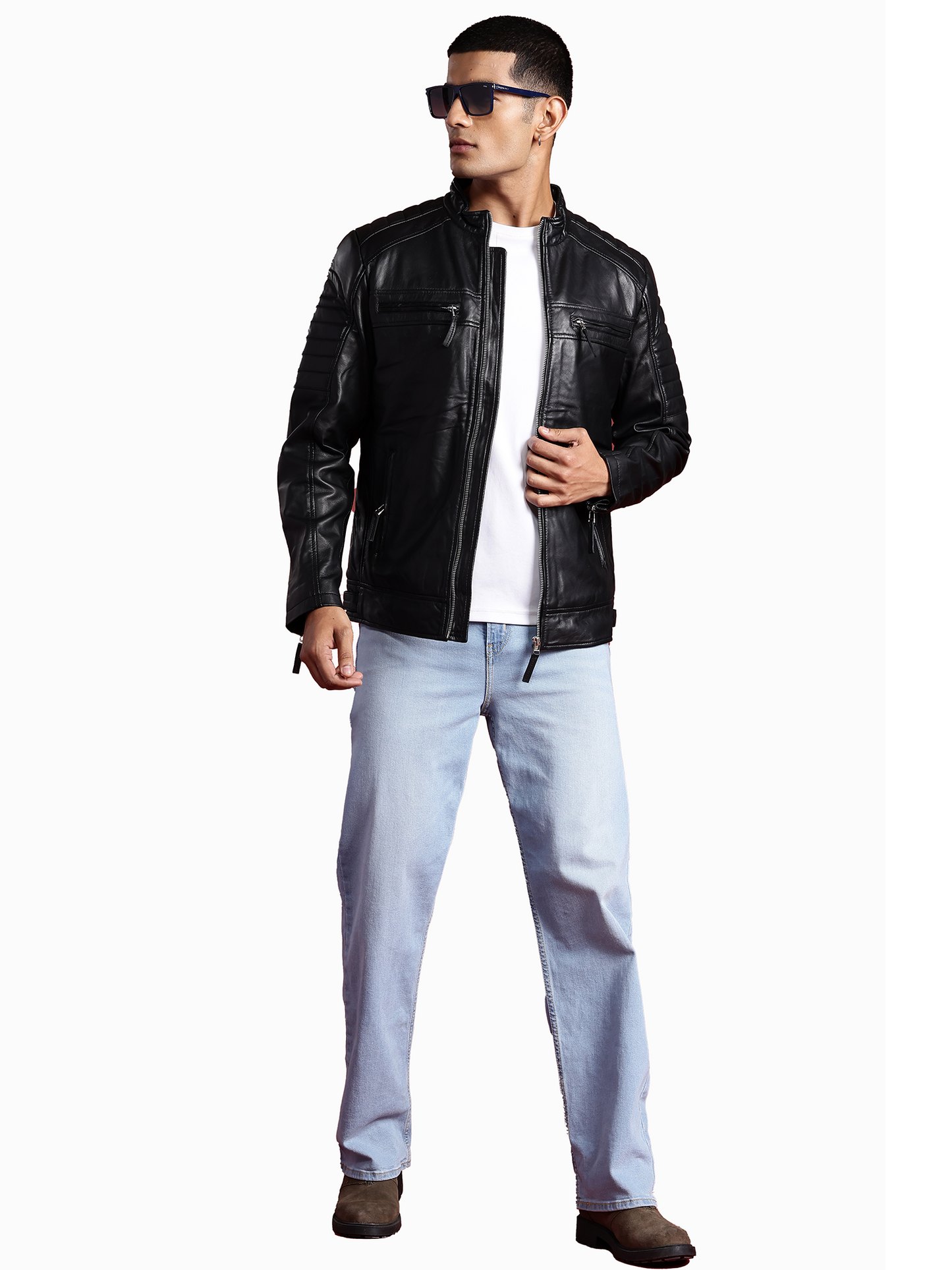 Leather Retail Genuine Leather Biker Jacket for Men's ( LRPLM41BL )