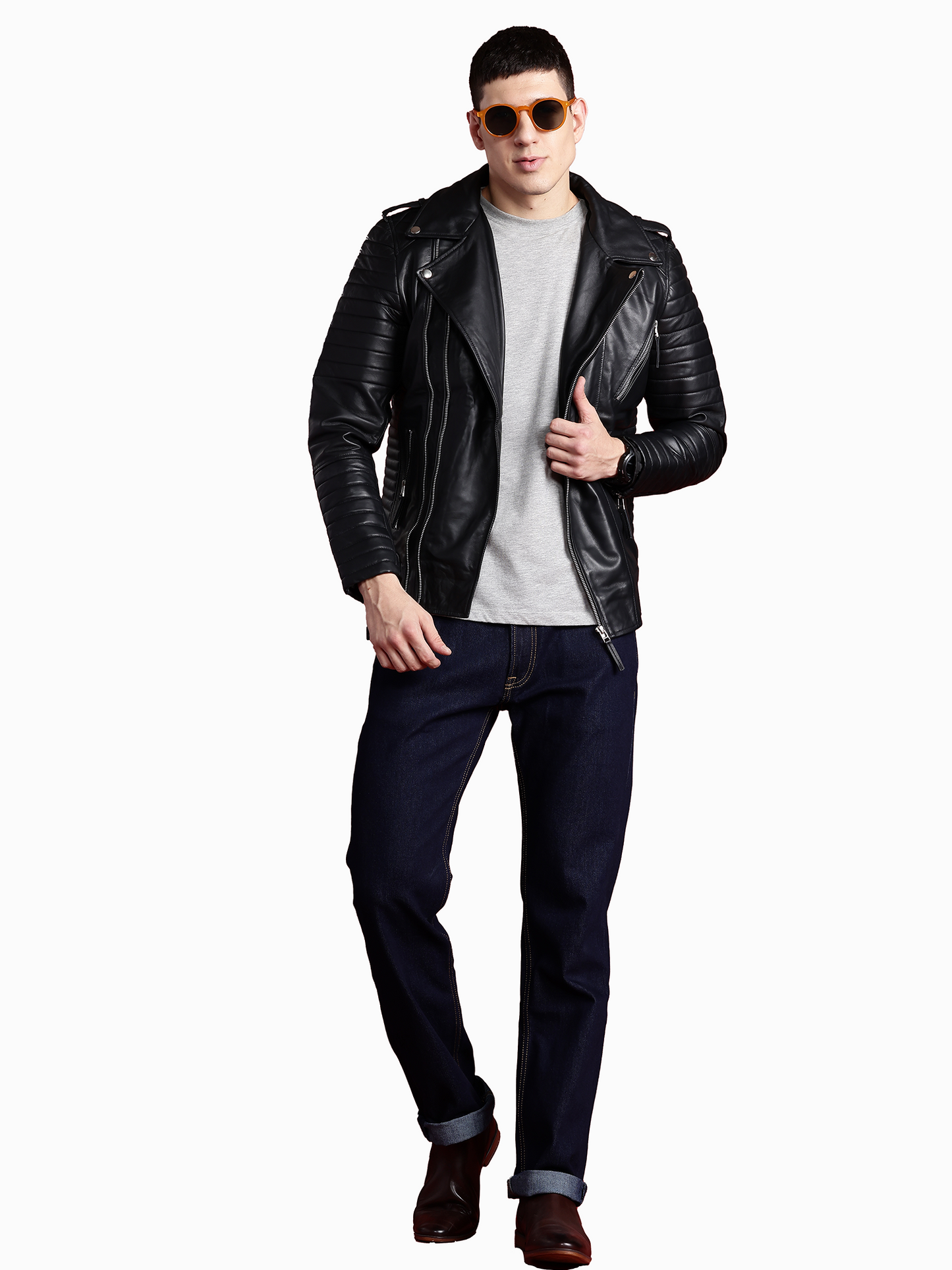 Leather Retail Genuine Leather Biker Jacket for Men's ( LRPLM40BL )