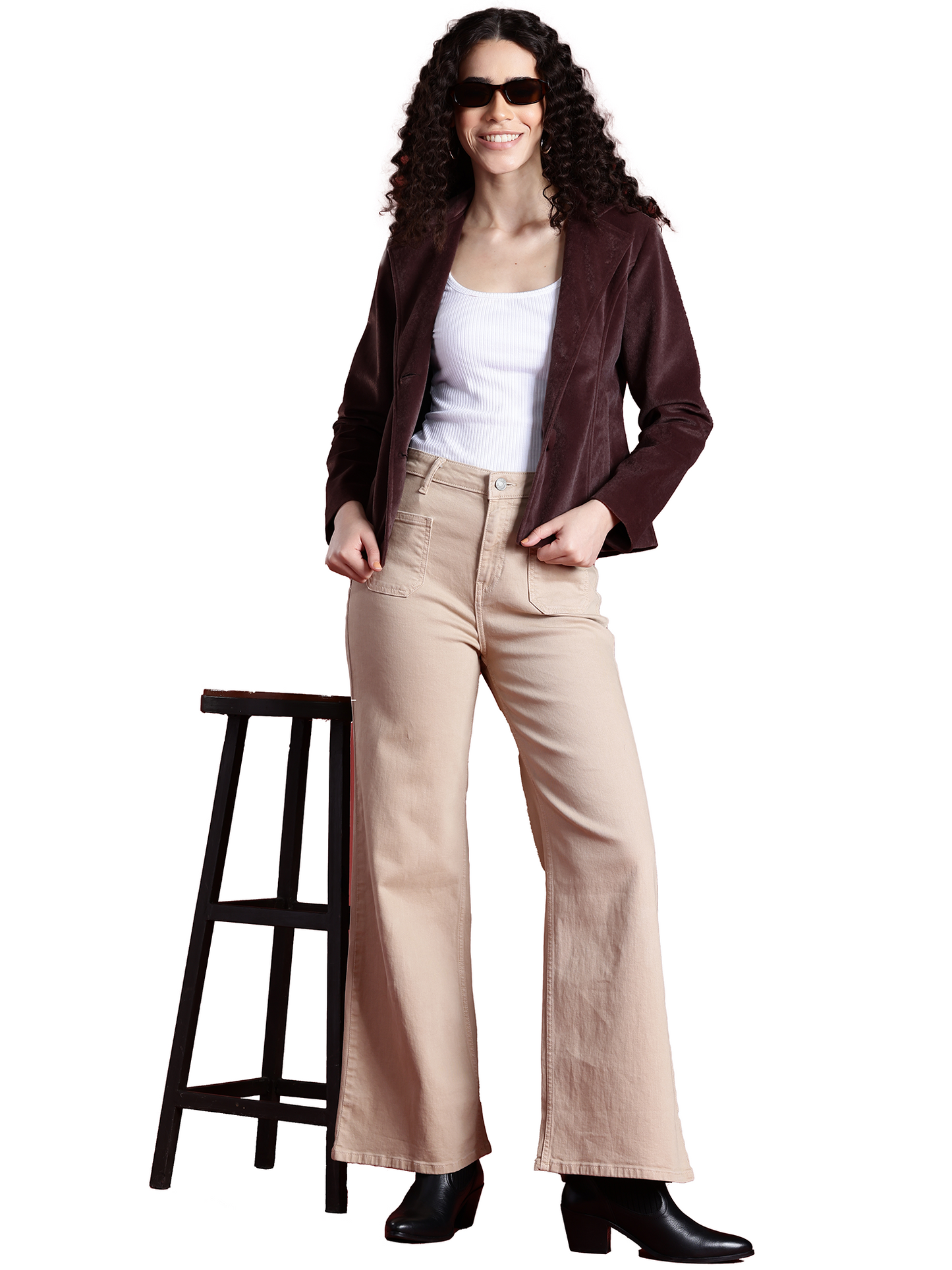 Leather Retail Women Full Sleeve Velvet Two Button Coffee Jacket ( LRVEL2BCO )