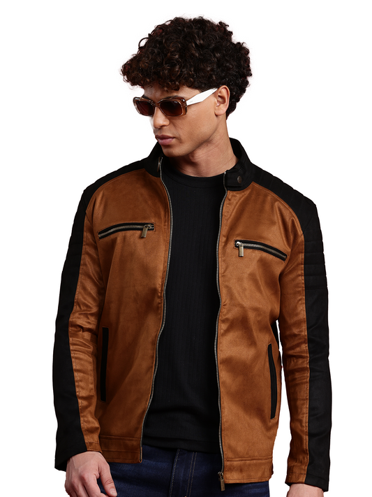 Leather Retail Mens Brown Suede Leather Regular Jacket