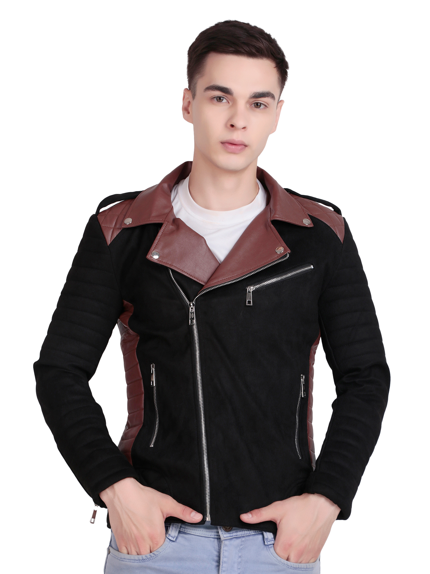 Leather Retail Men's Suede Leather Printed Jacket We Break the Rules ( LRPRSUDM47BL )