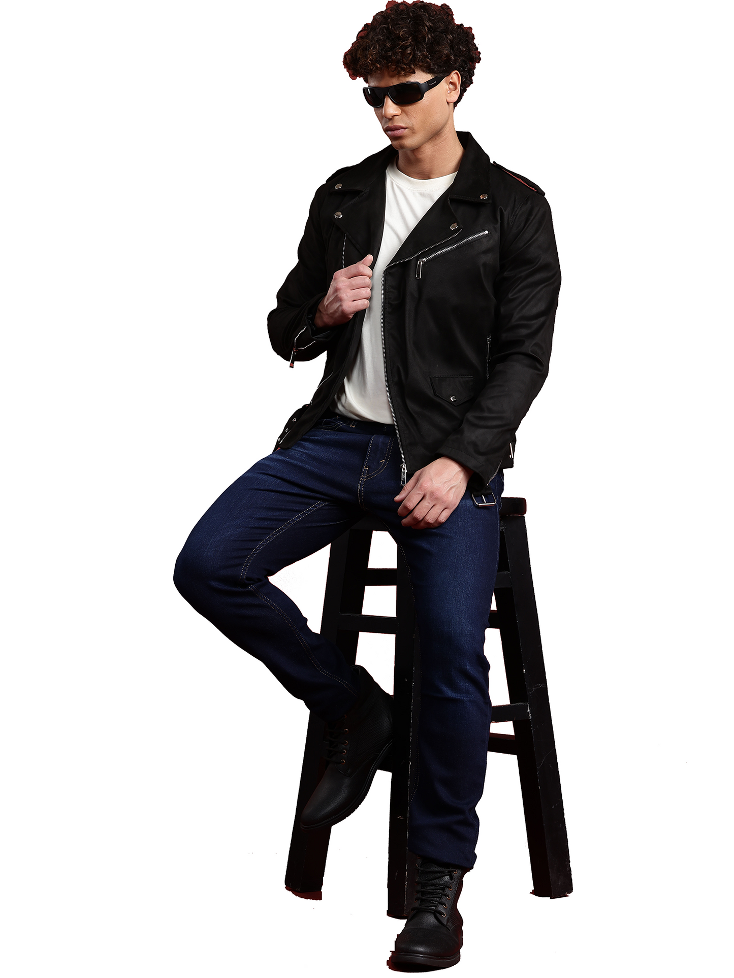 Leather Retail Mens Black Suede Leather Biker Jacket (LRSUDM11BL)