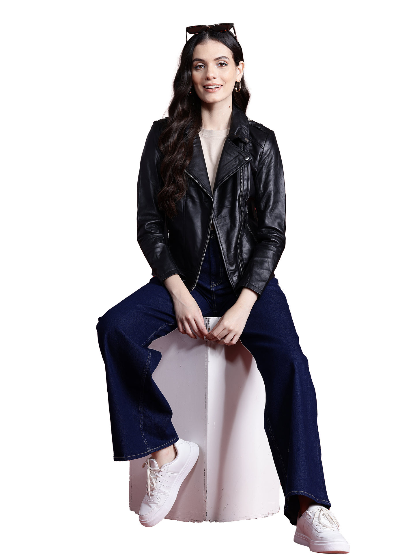 Leather Retail Genuine Leather Biker Jacket For Women's ( LRPLF14BL )