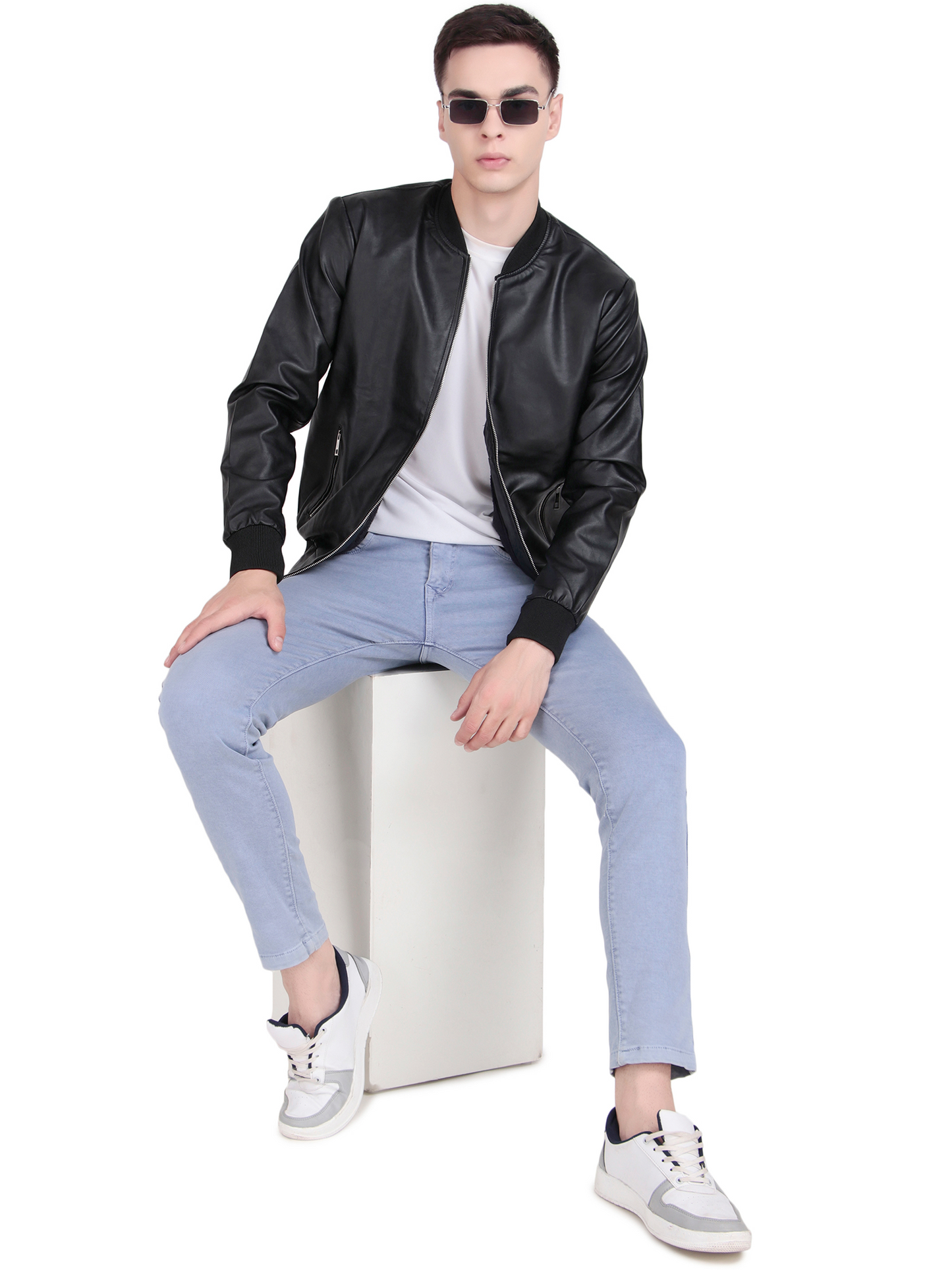 Leather Retail Men’s Graphic Print Faux Leather Biker Jacket ( LRPRELBL )