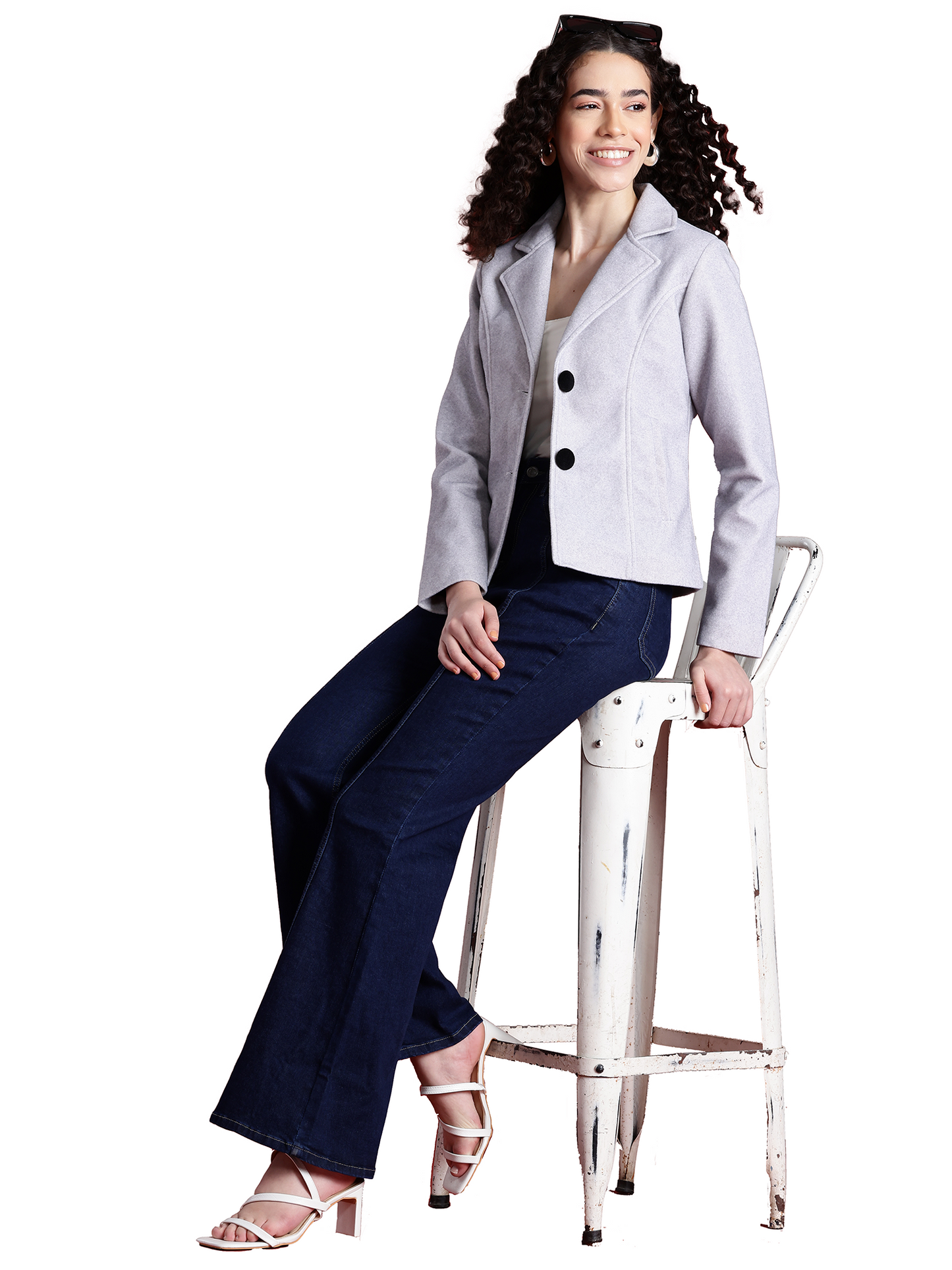 Leather Retail Women Full Sleeve Velvet Two Button Grey Jacket ( LRVEL2BGE )