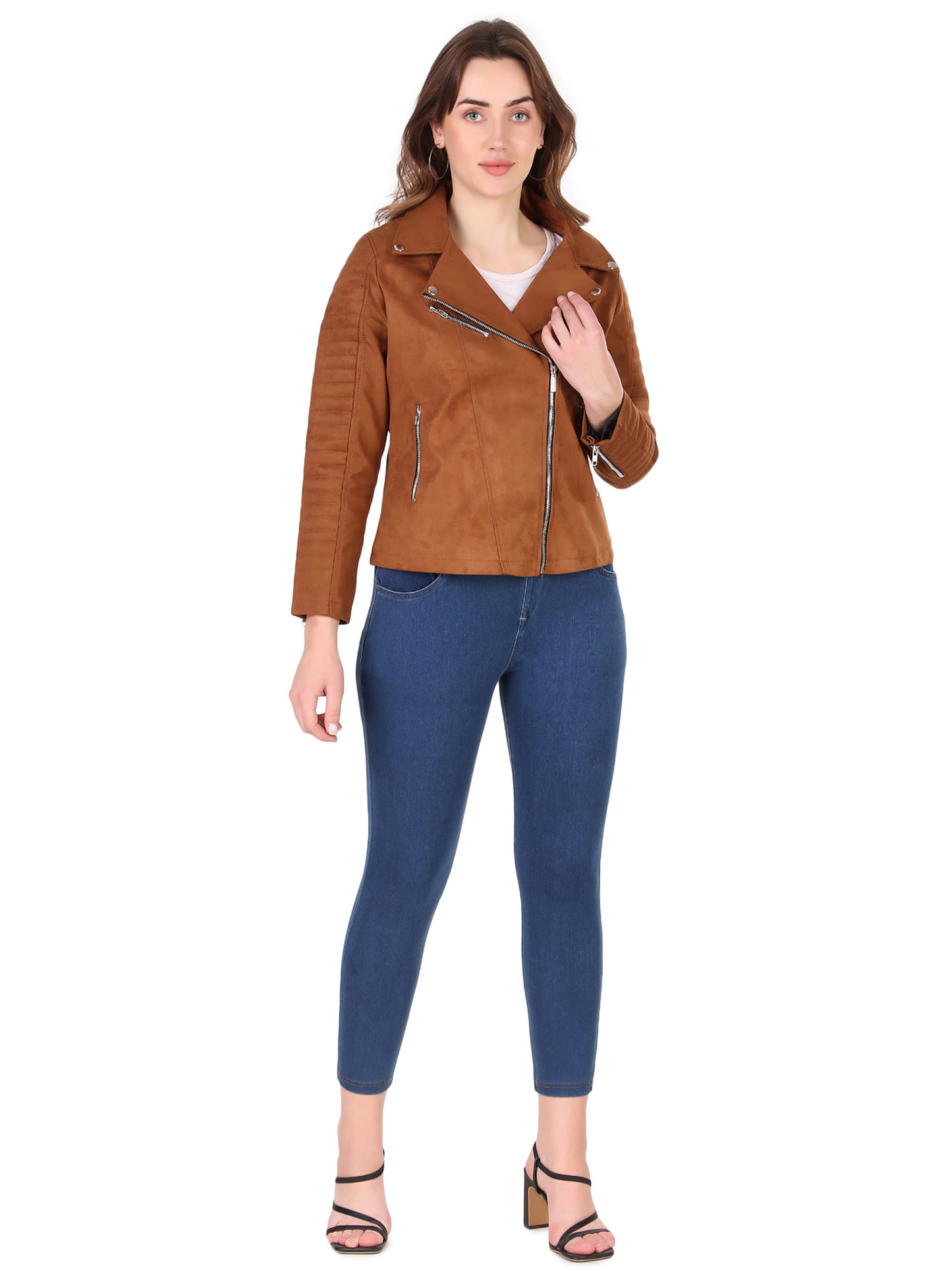 Leather Retail Women's Suede Faux Leather Jacket ( LRSUDFRBR)