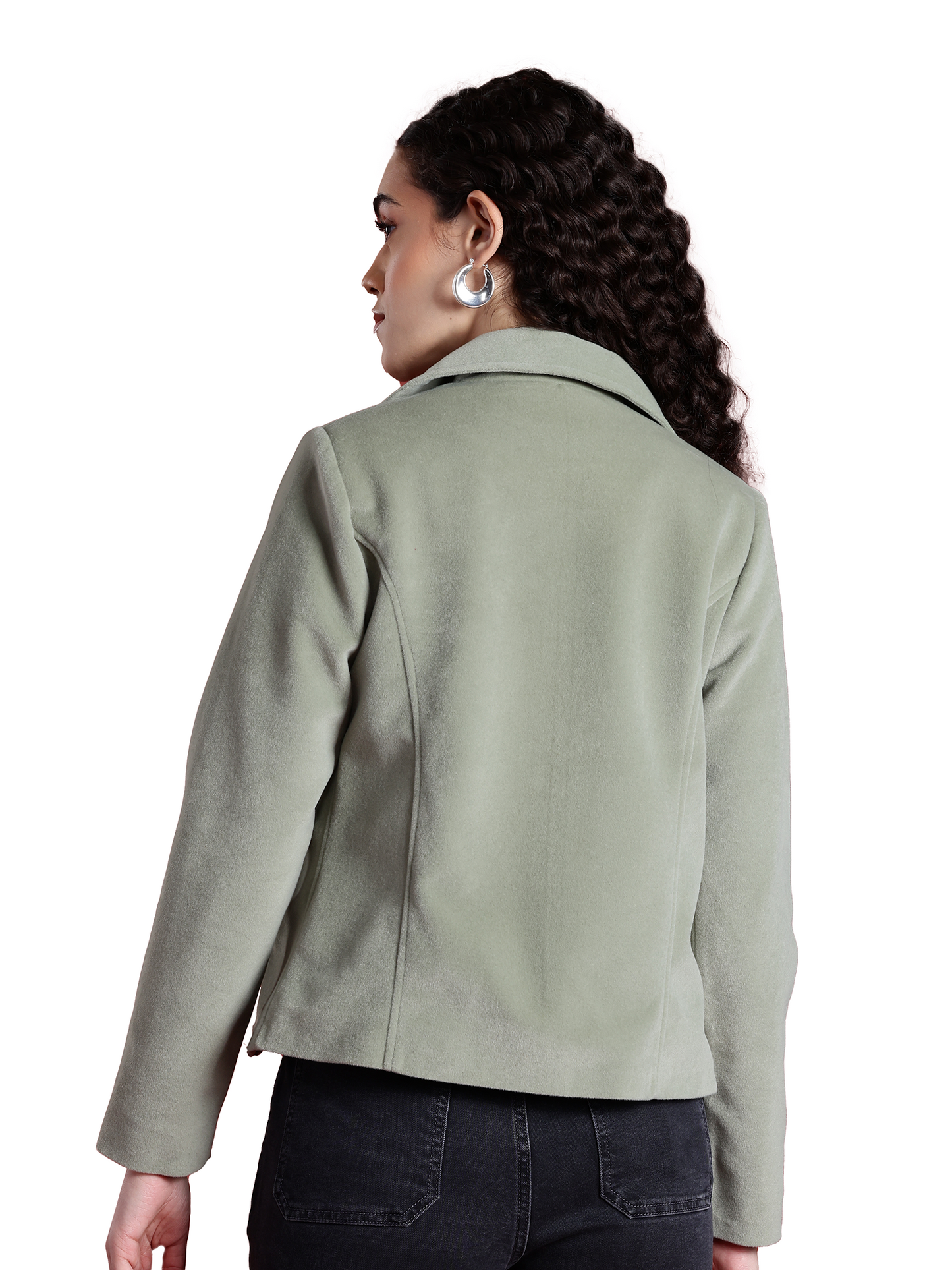 Leather Retail Women Full Sleeve Velvet Two Button Green Jacket ( LRVEL2BGR )