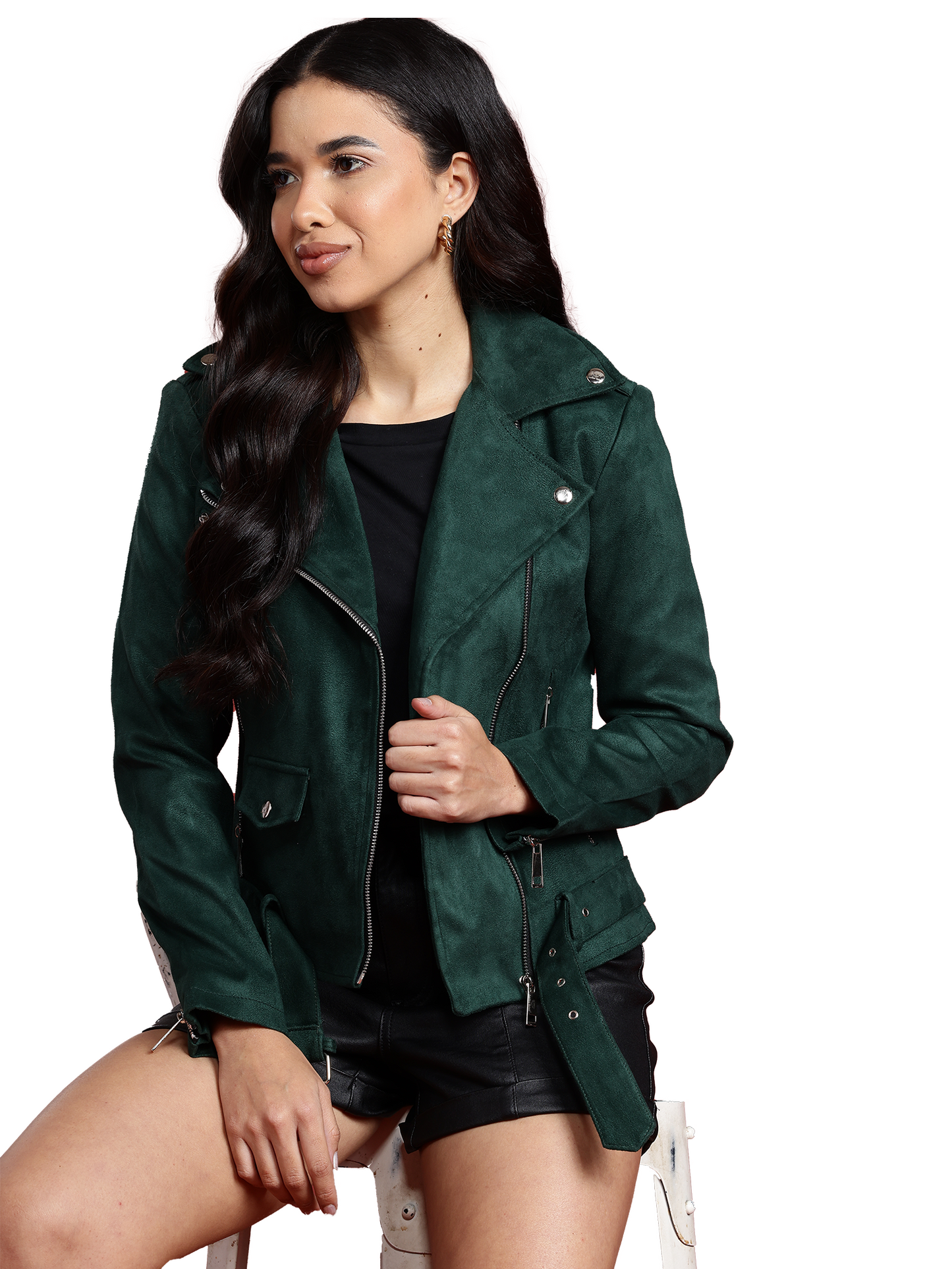 Leather Retail Women's Suede Full Sleeve Biker Jacket ( LRSUDF11GR )