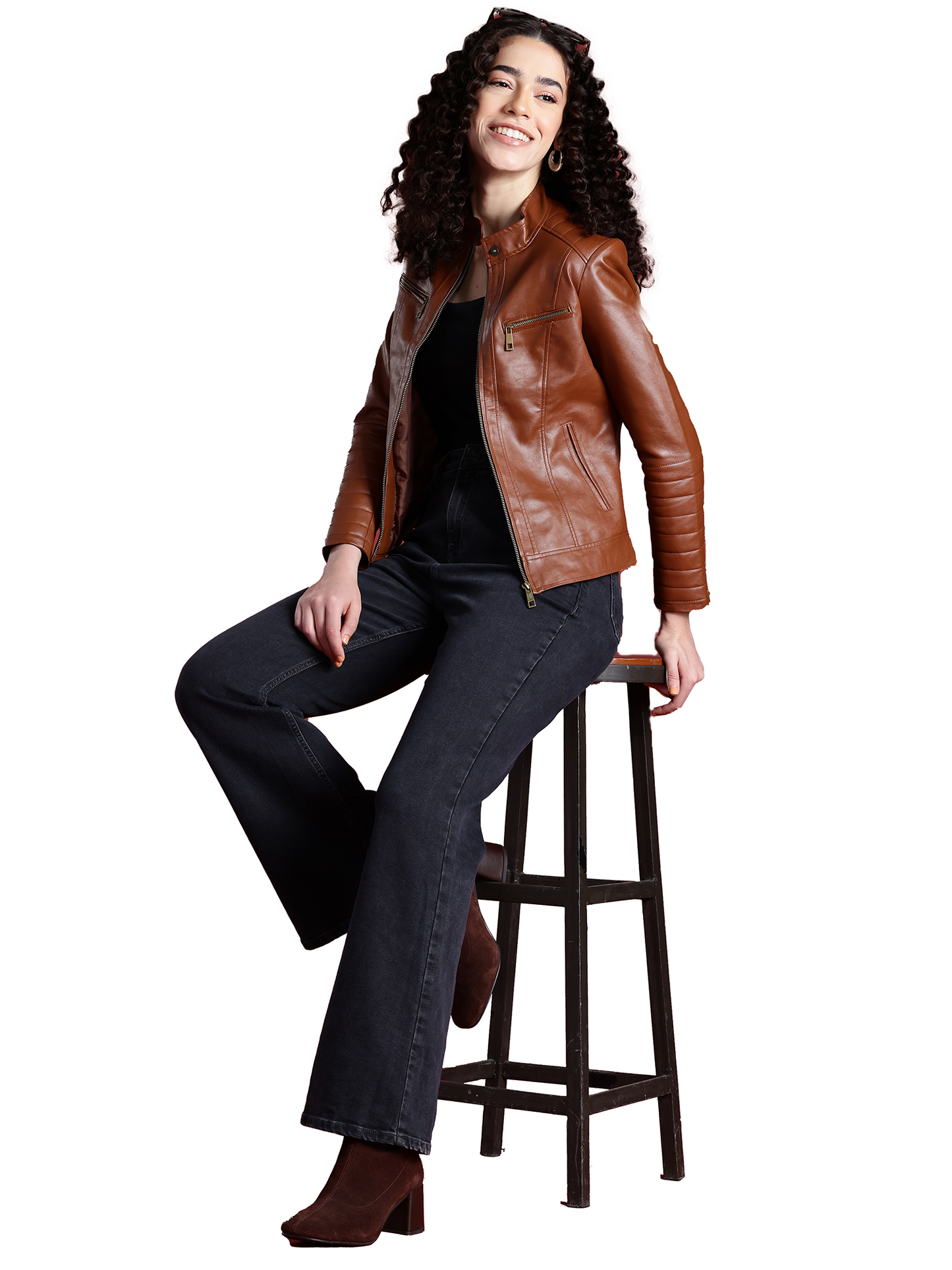 Leather Retail Full Sleeve Solid Jacket for Women's (LRWBR)