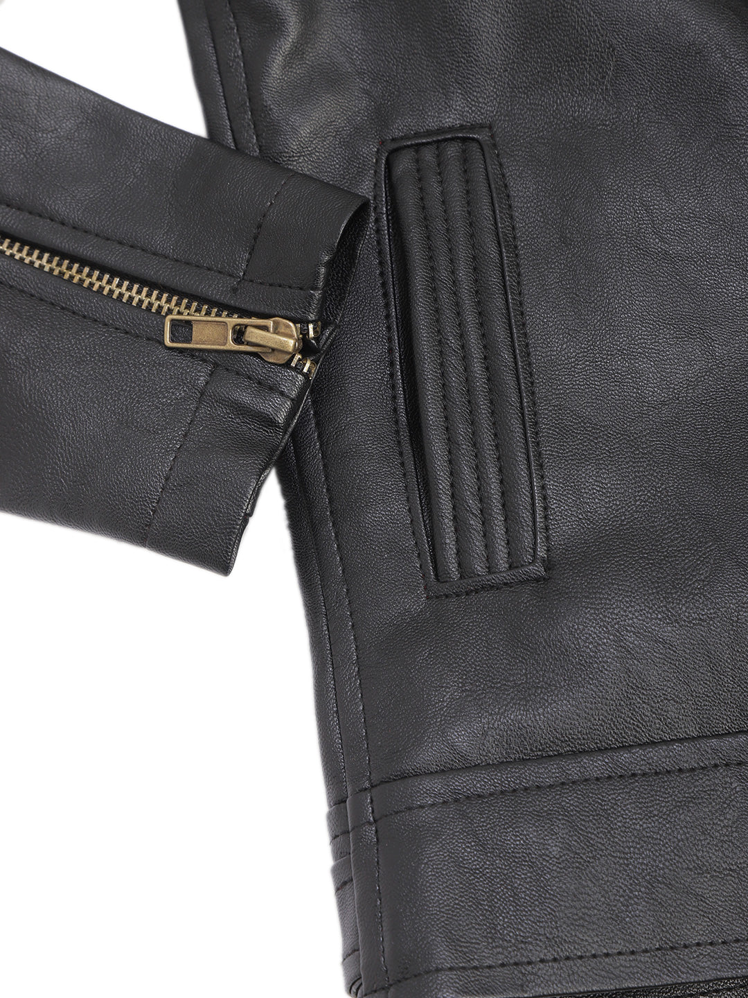 Leather Retail Kid's Full Sleeves Winter Jacket _Black (LRKDBPBL01)