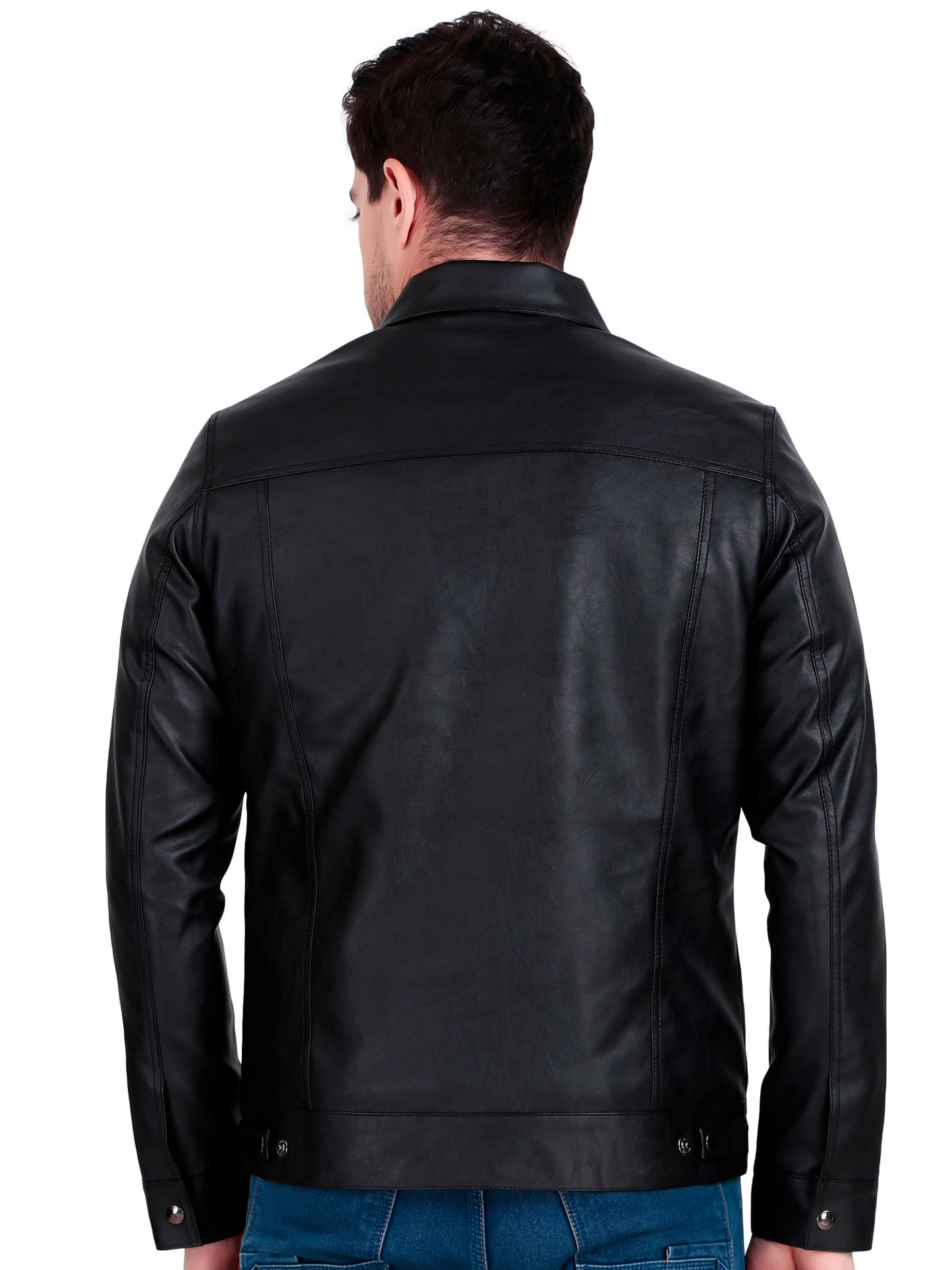 Leather Retail Black Faux Leather Jacket for Men's with Snap Button Closure ( LRM50BL )