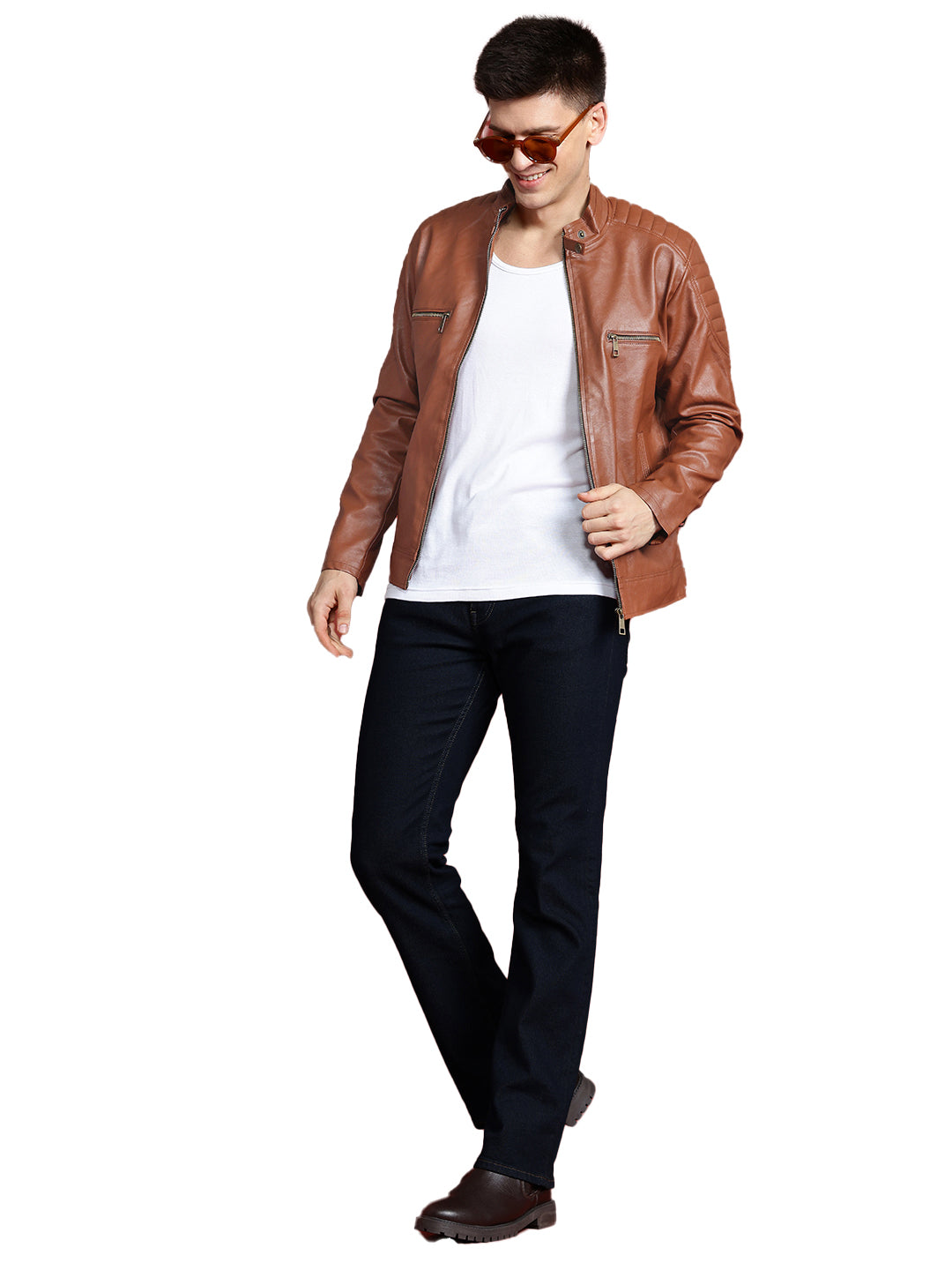 Leather Retail Brown Faux LeatherBiker Jacket for Men's(LRBRBR)