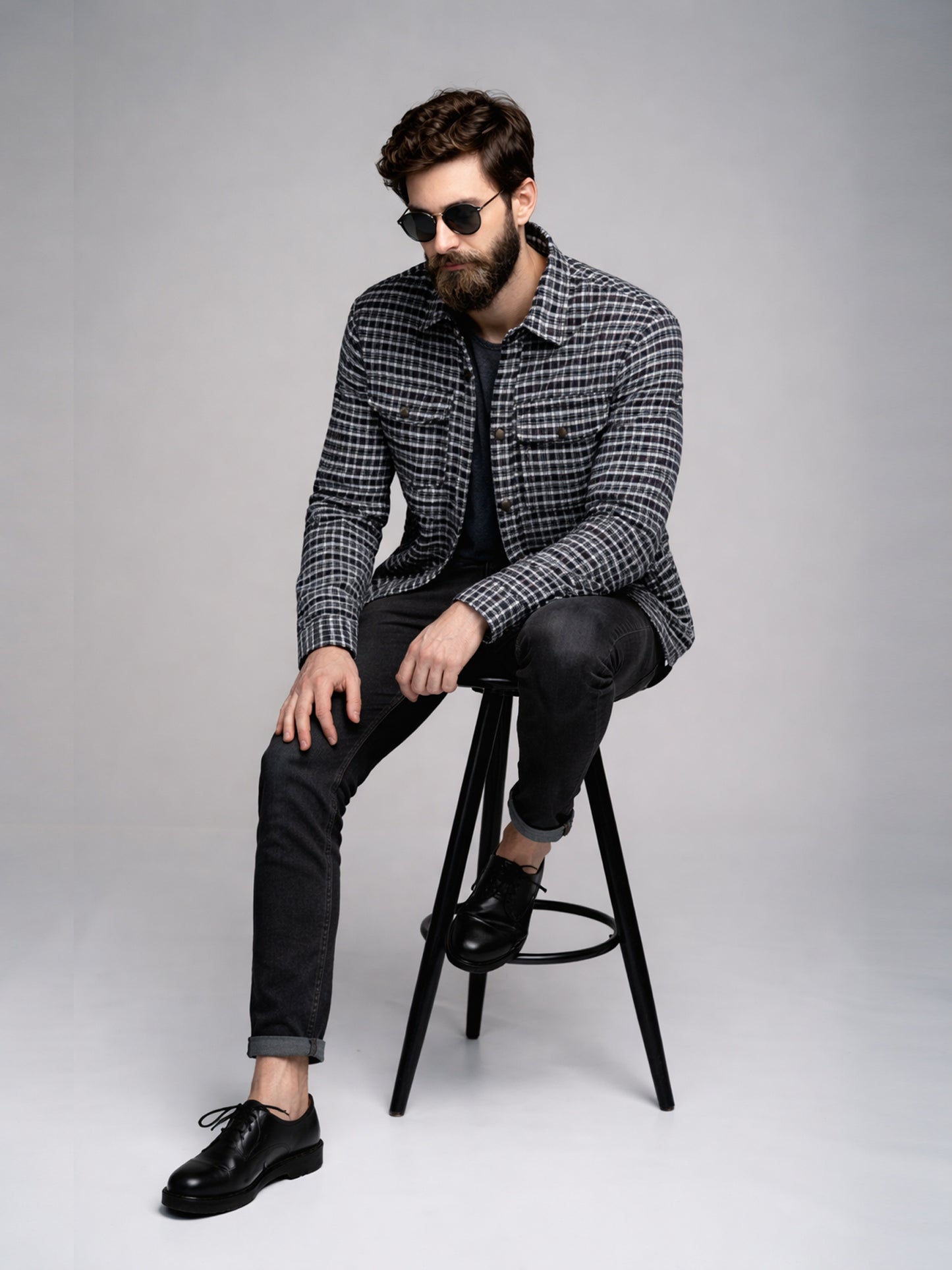 Leather Retail Stylish Black and White Checked Multicoloured Tweed Jacket