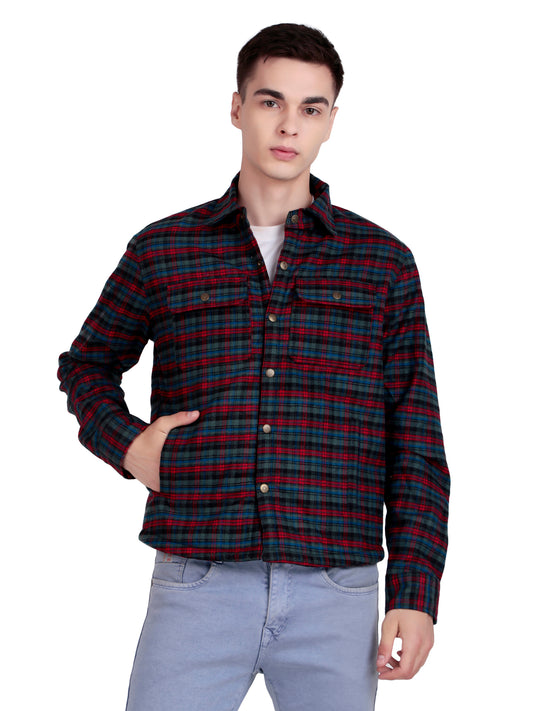 Leather Retail Vibrant Red and Blue Check Multicoloured Tweed Jacket
