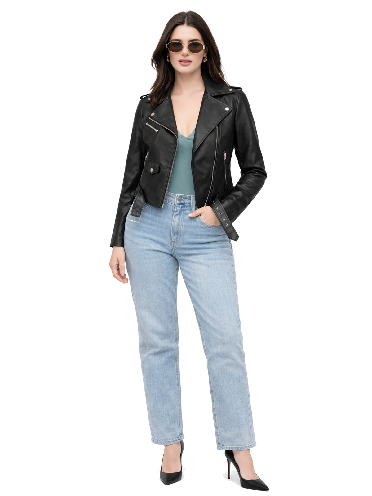 Leather Retail® Full Sleeve Solid Jacket for Women's Biker Style
