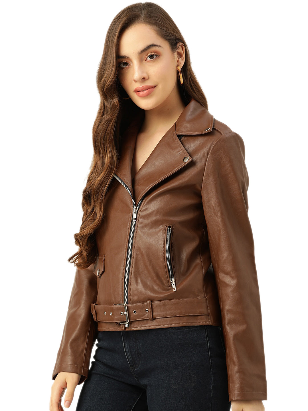 Leather Retail® Full Sleeve Solid Jacket for Women's Biker Style(LRF11BR)