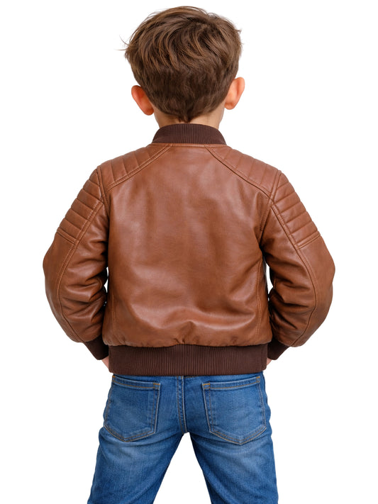 Leather Retail Kid's Full Sleeves Winter Jacket With Side Pocket_Brown