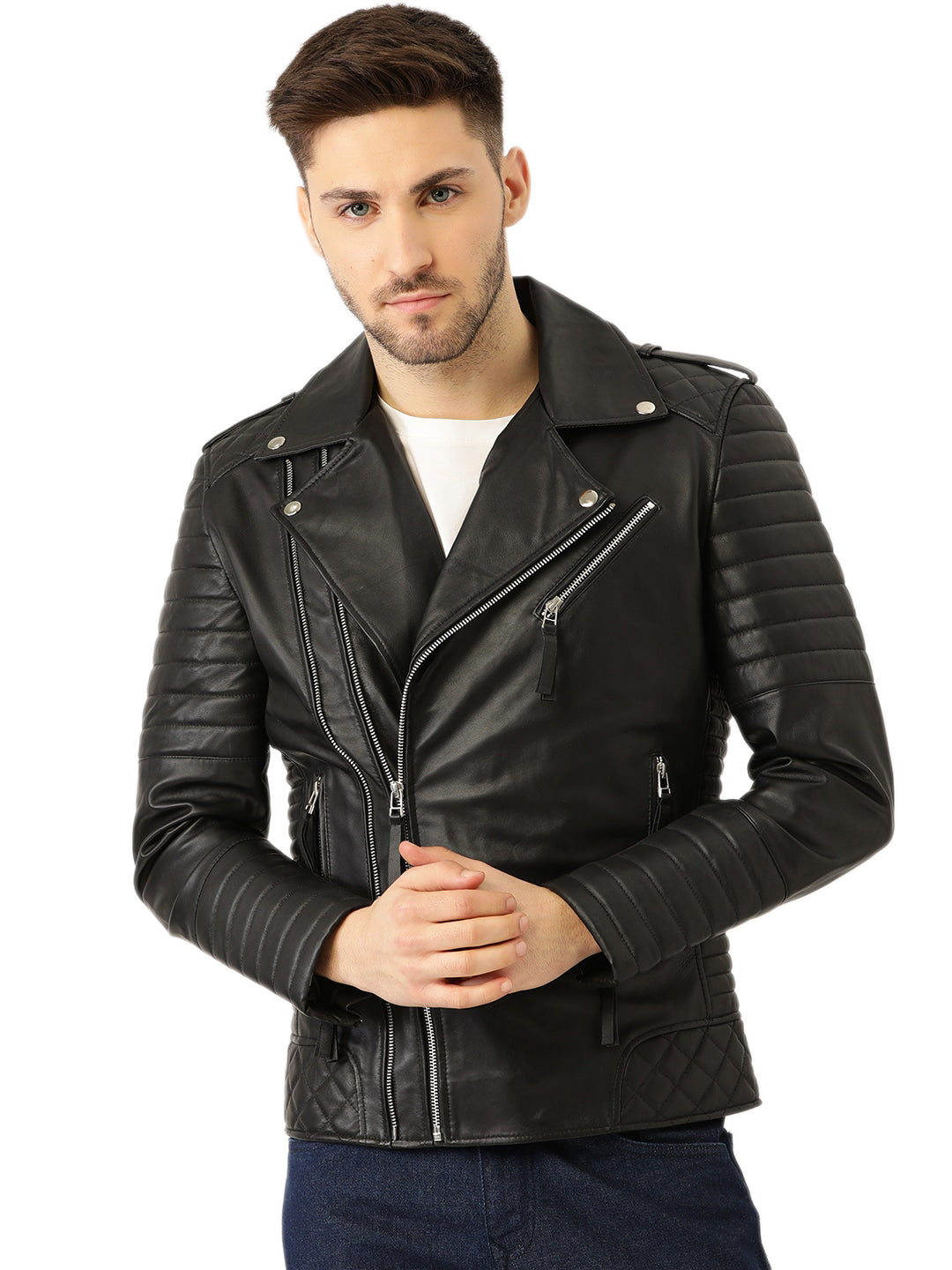 Leather Retail® Men's Faux Leather Motorcycle Fashion Biker Style(LRM30BL)